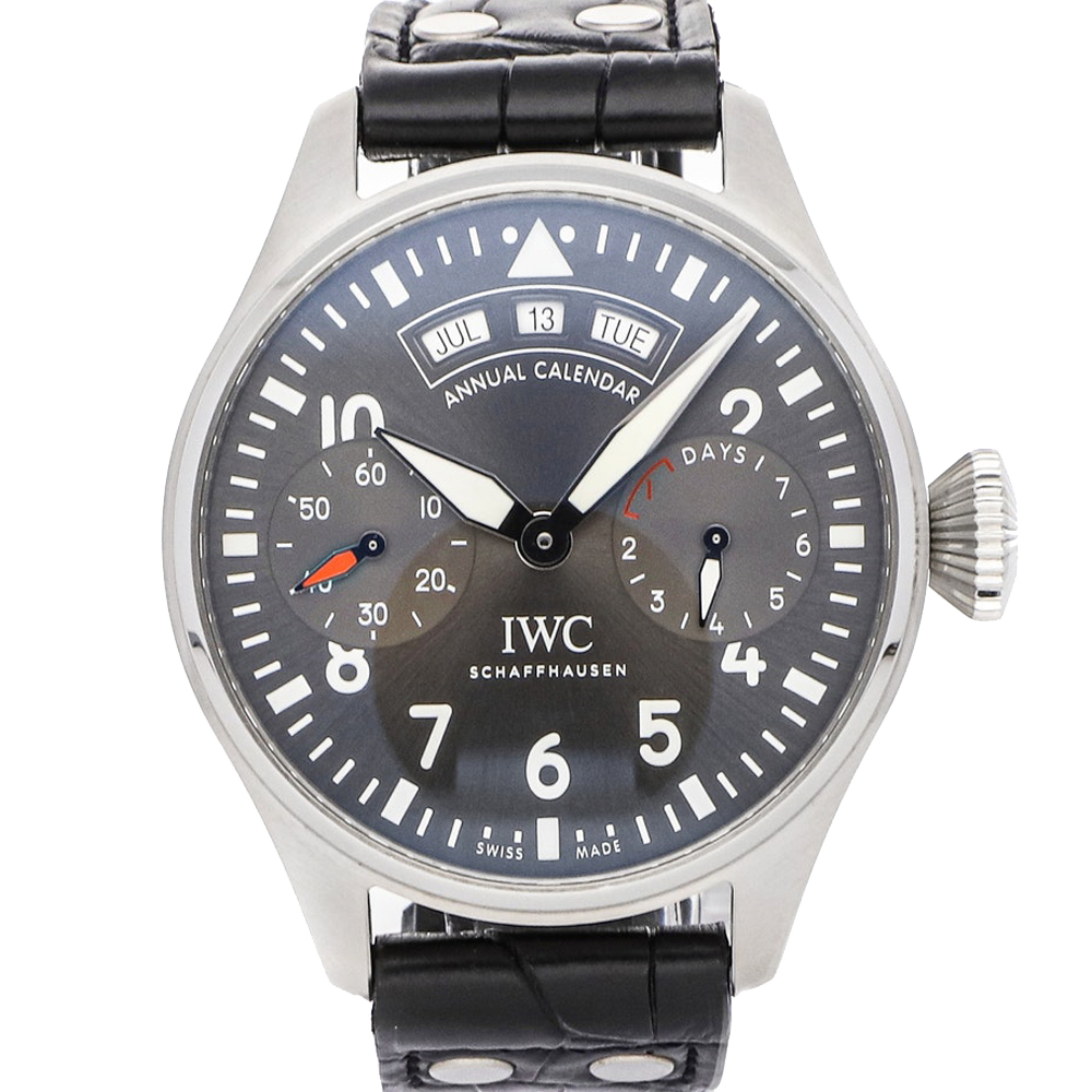 IWC Grey Stainless Steel Big Pilot's Watch Annual Calendar Spitfire IW5027-02 Men's Wristwatch 46 MM