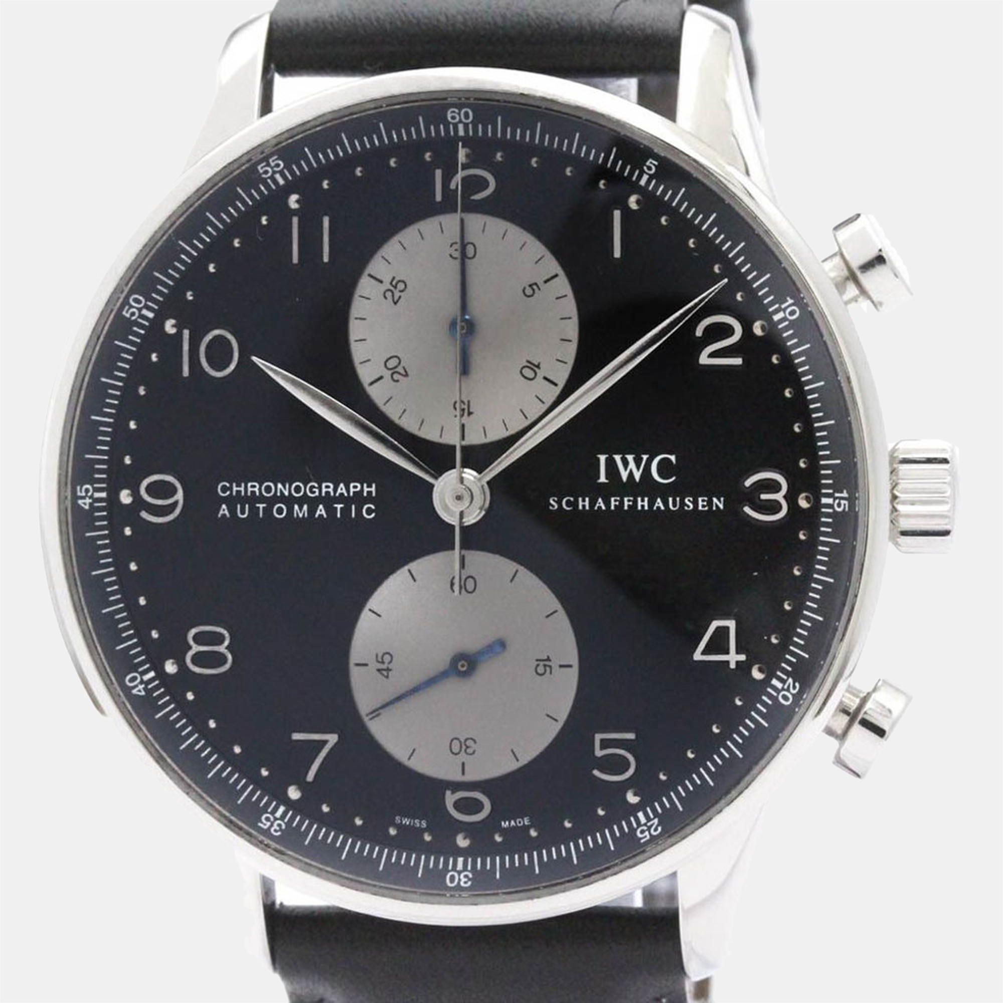 IWC Black Stainless Steel Portuguese IW371404 Automatic Men's Wristwatch 41 Mm