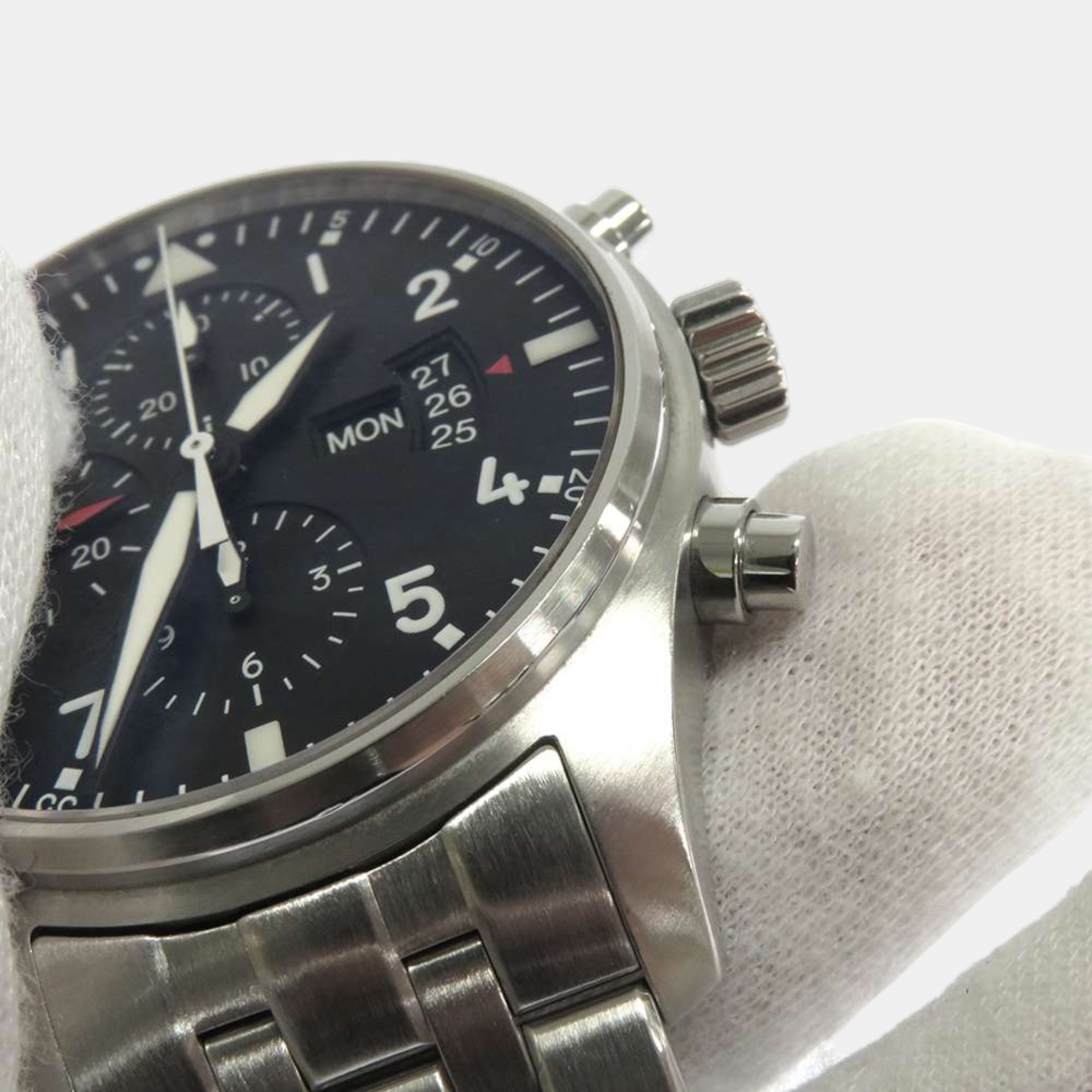 IWC Black Stainless Steel Pilot IW377704 Men's Wristwatch 43 Mm
