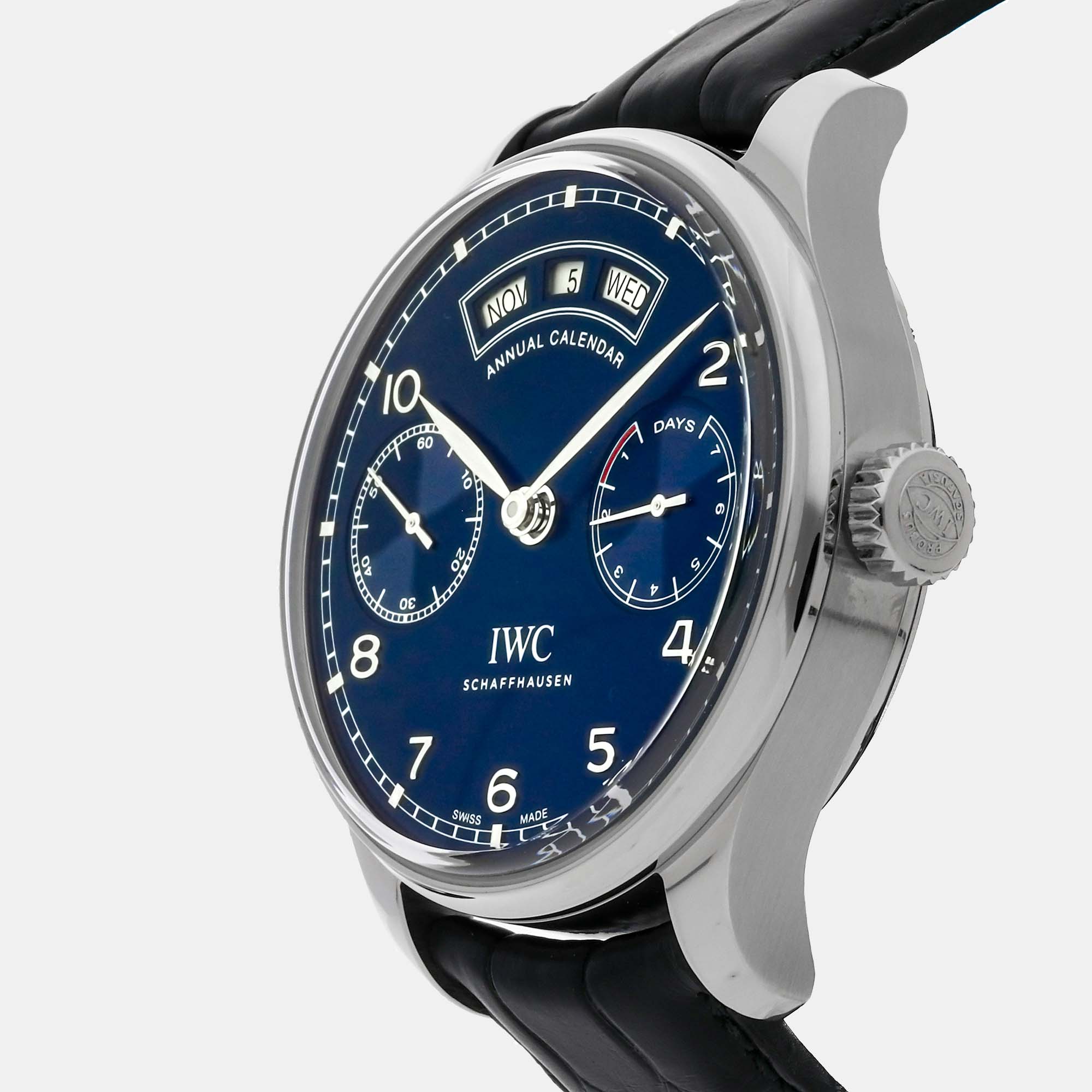 IWC Blue Stainless Steel Portuguese IW5035-02 Automatic Men's Wristwatch 44 Mm