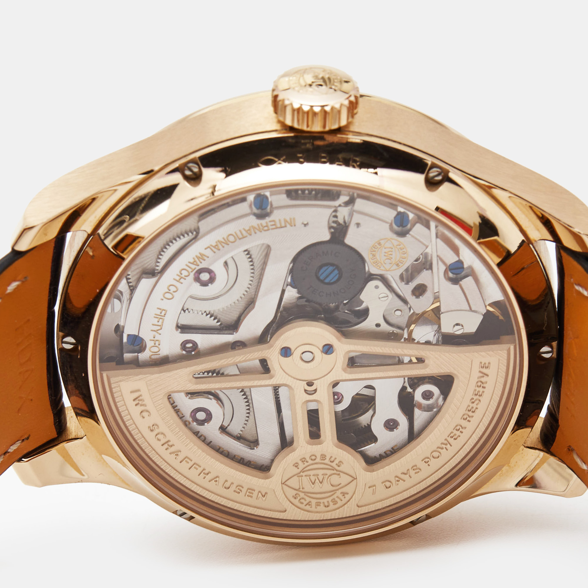 IWC Schaffhausen Blue 18K Rose Gold Alligator Leather Portugieser Perpetual Calendar Boutique Edition IW503312 Men's Wristwatch 44.20 Mm