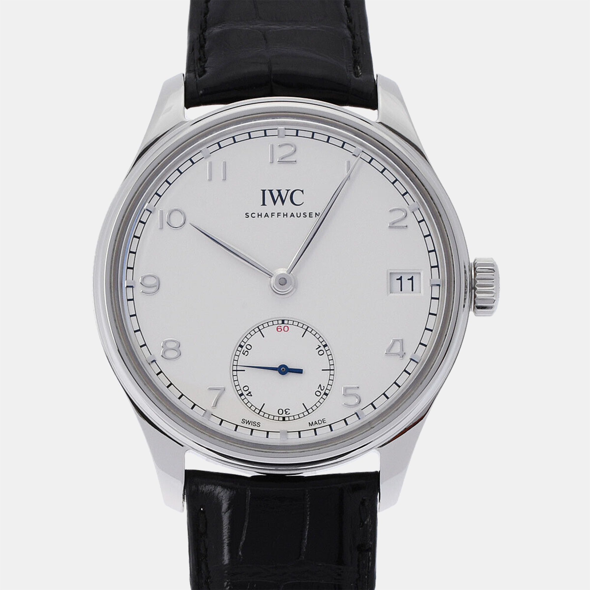 Iwc silver stainless steel portugieser iw510203 hand winding men's wristwatch 43 mm