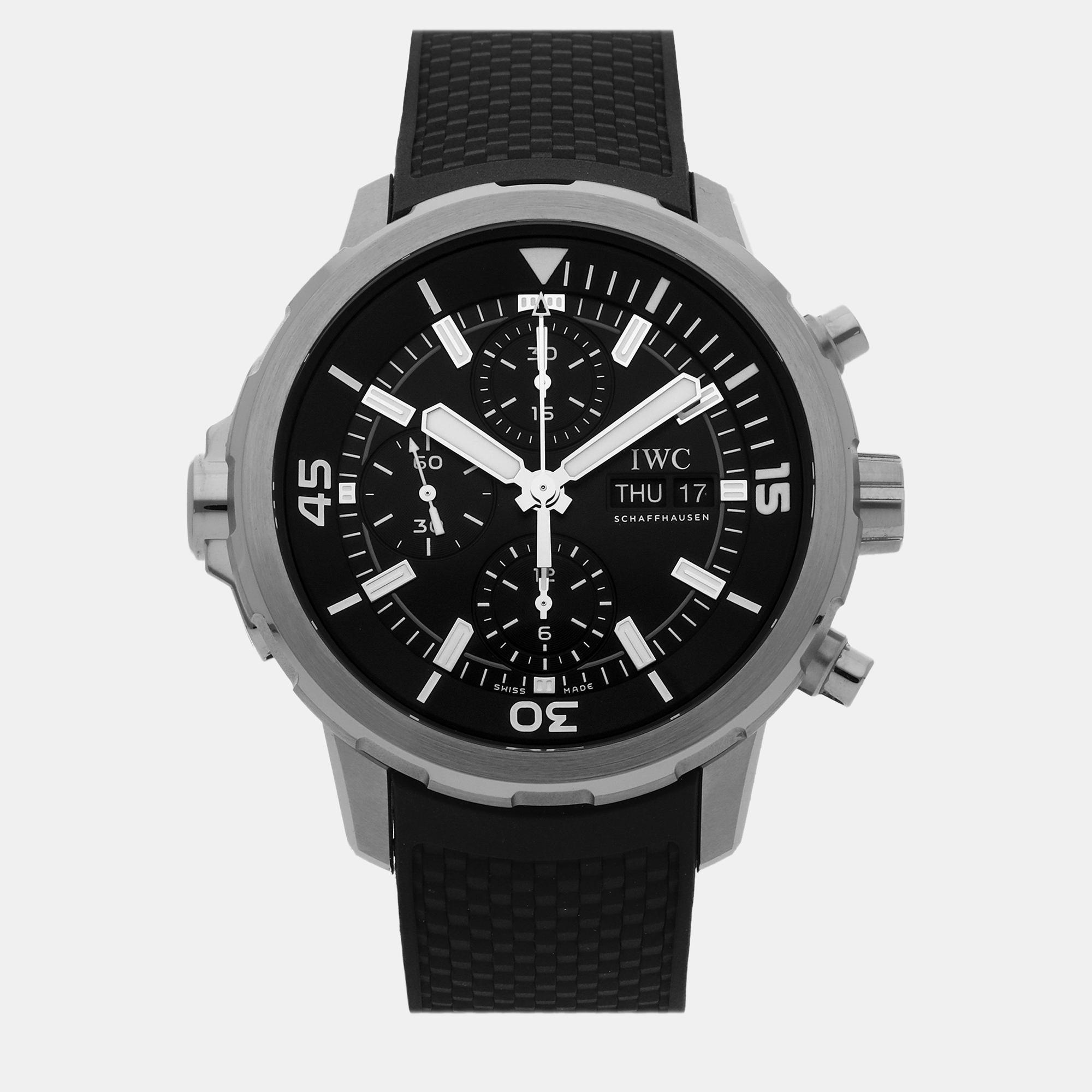 IWC Black Stainless Steel Aquatimer IW3768-03 Automatic Men's Wristwatch 44 Mm