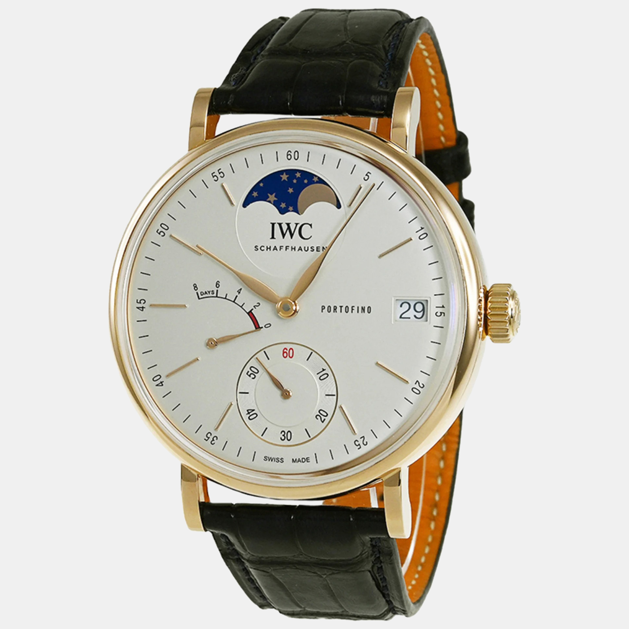 Iwc silver 18k rose gold portofino iw516409 manual winding men's wristwatch 45 mm