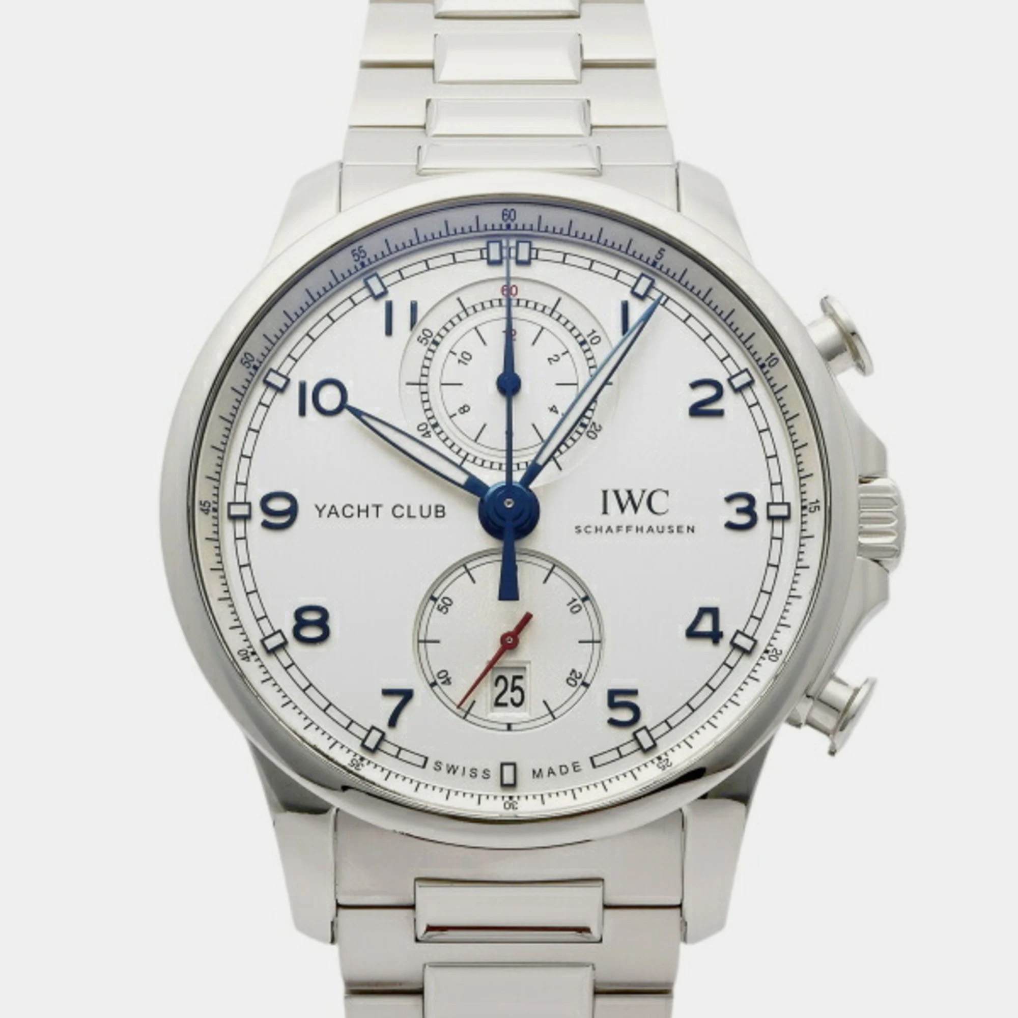 Iwc silver stainless steel portugieser yacht club iw390702 men's wristwatch 44mm