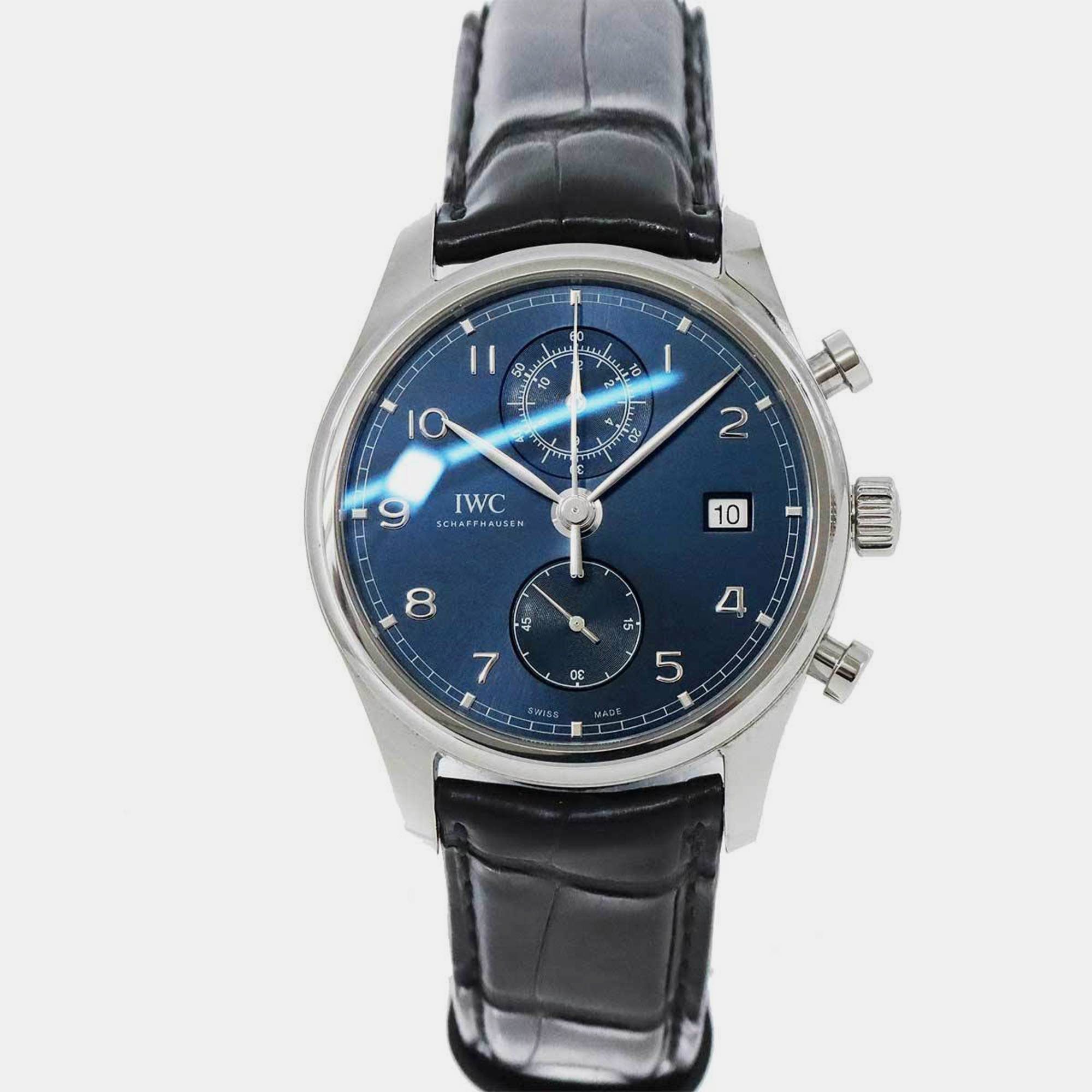 Iwc blue stainless steel portugieser iw390303 men's wristwatch 42mm