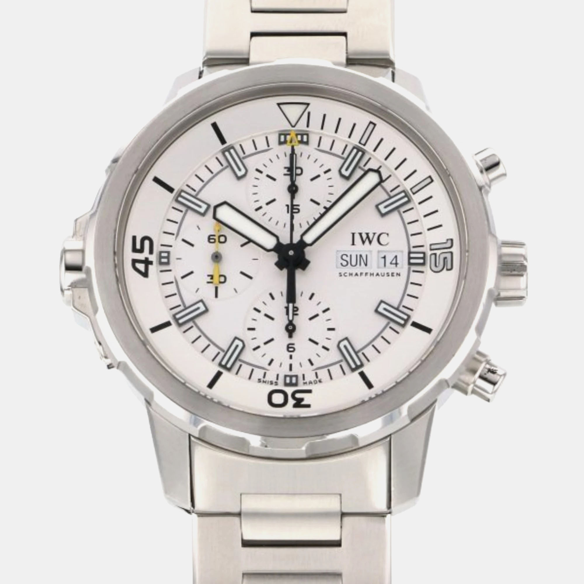 Iwc white stainless steel aquatimer iw376802 men's wristwatch 44mm
