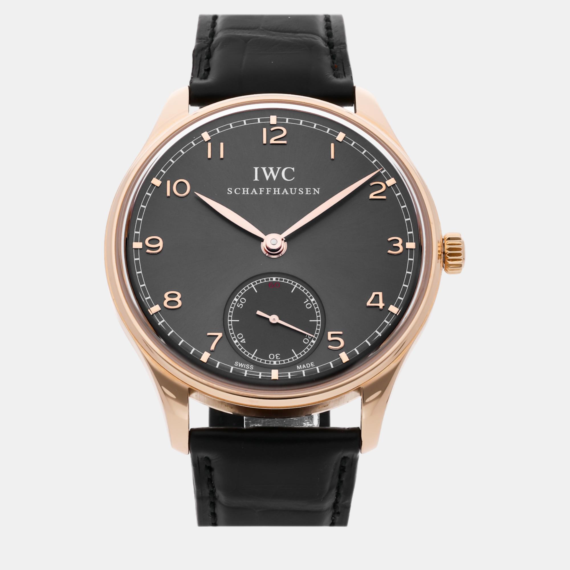 Iwc grey 18k rose gold portugieser manual winding men's wristwatch 44 mm
