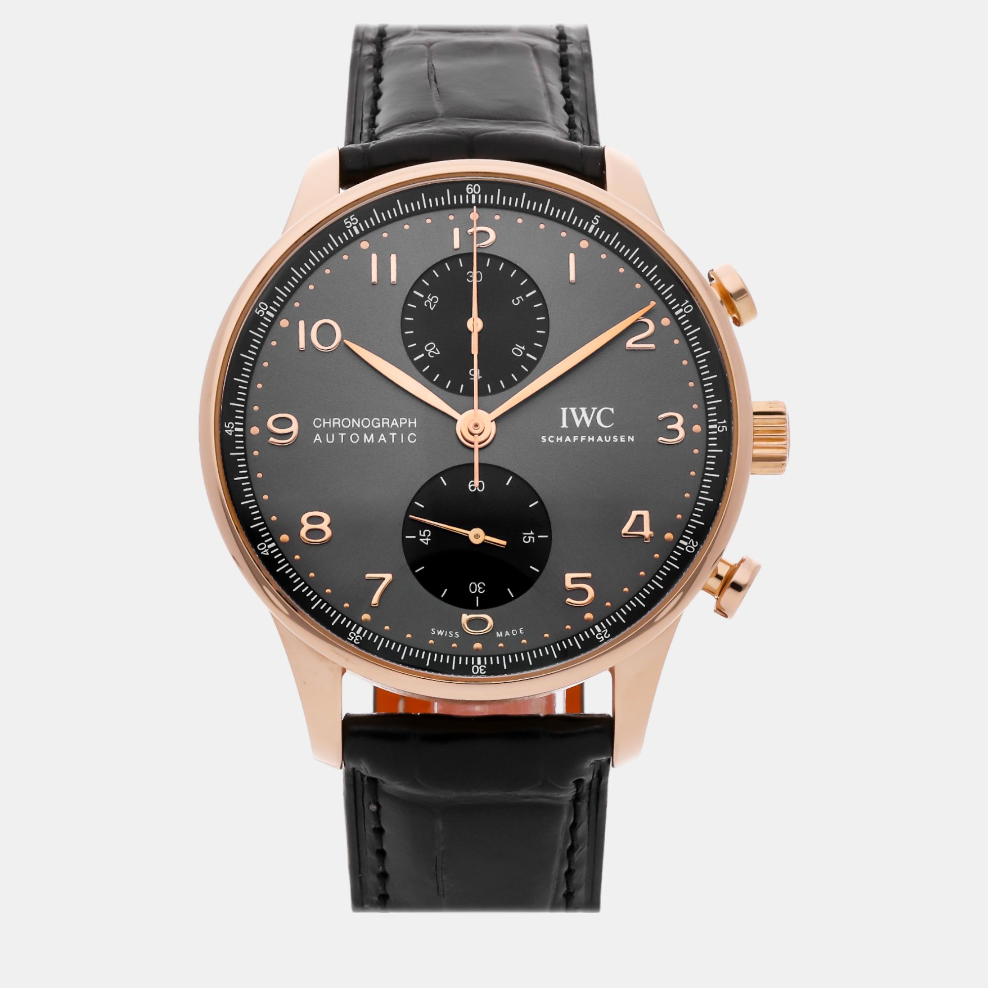 Iwc grey 18k rose gold portugieser automatic men's wristwatch 41 mm