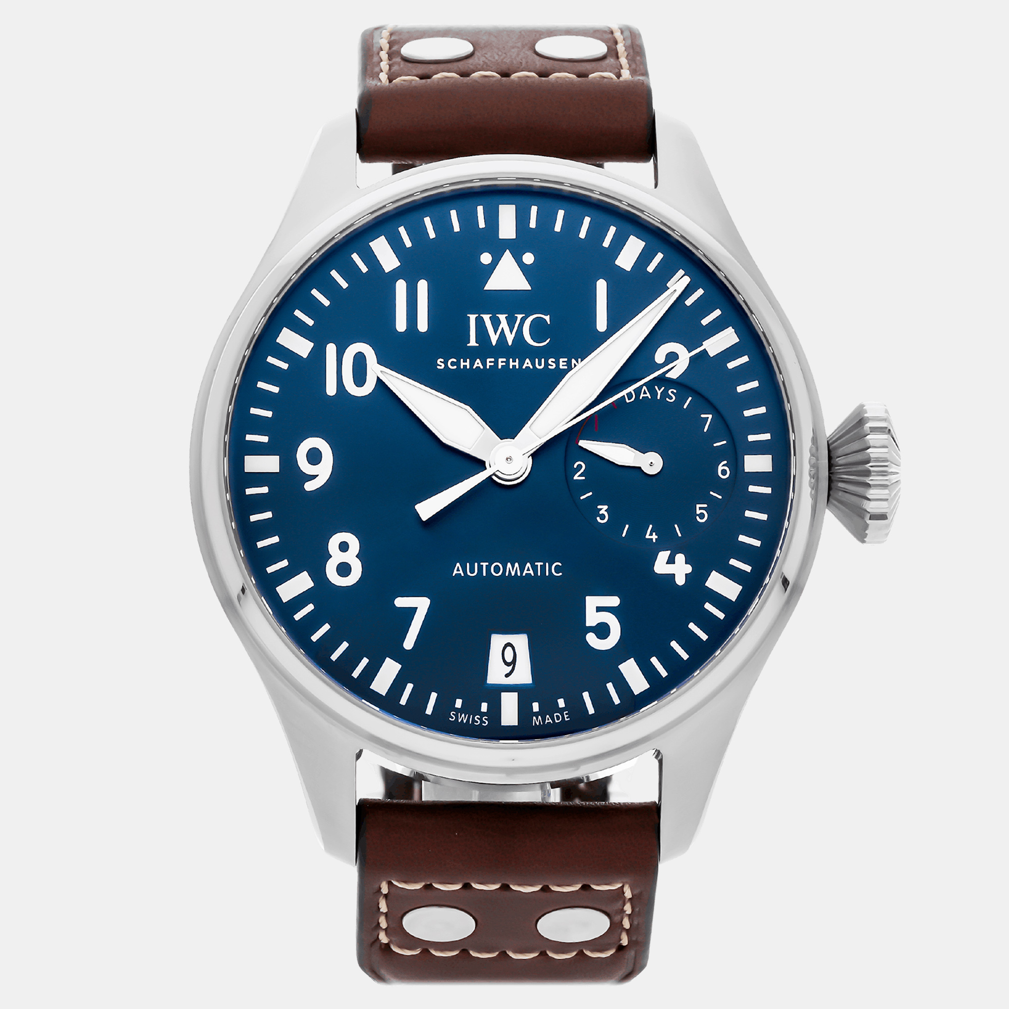 Iwc blue stainless steel big pilot's iw5010-02 automatic men's wristwatch 46 mm