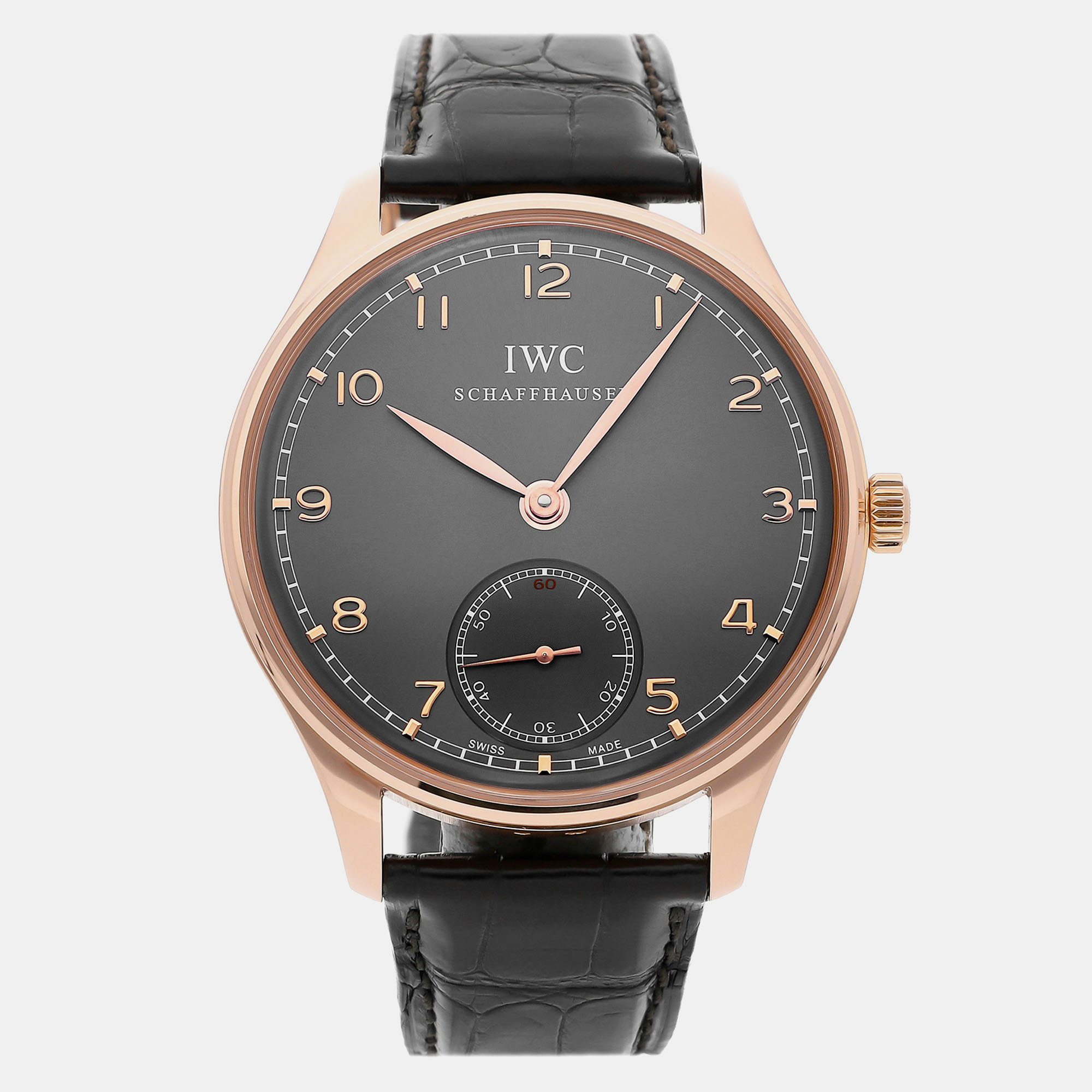 Iwc grey 18k rose gold portuguese iw5454-06 manual winding men's wristwatch 44 mm