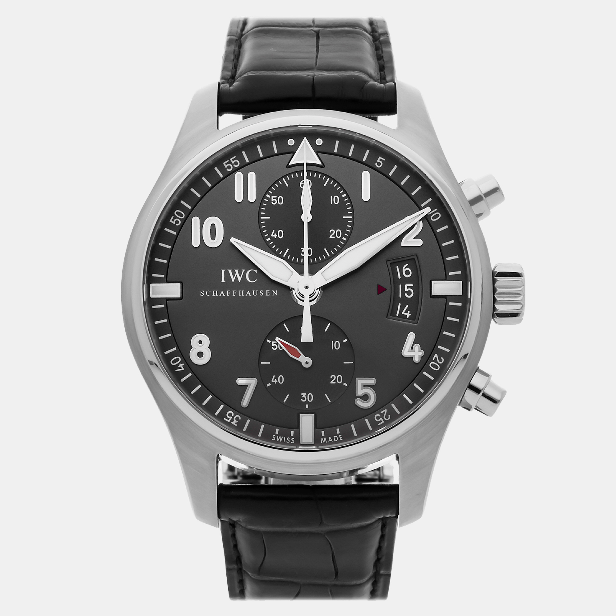 Iwc grey stainless steel pilot's iw3878-02 automatic men's wristwatch 43 mm