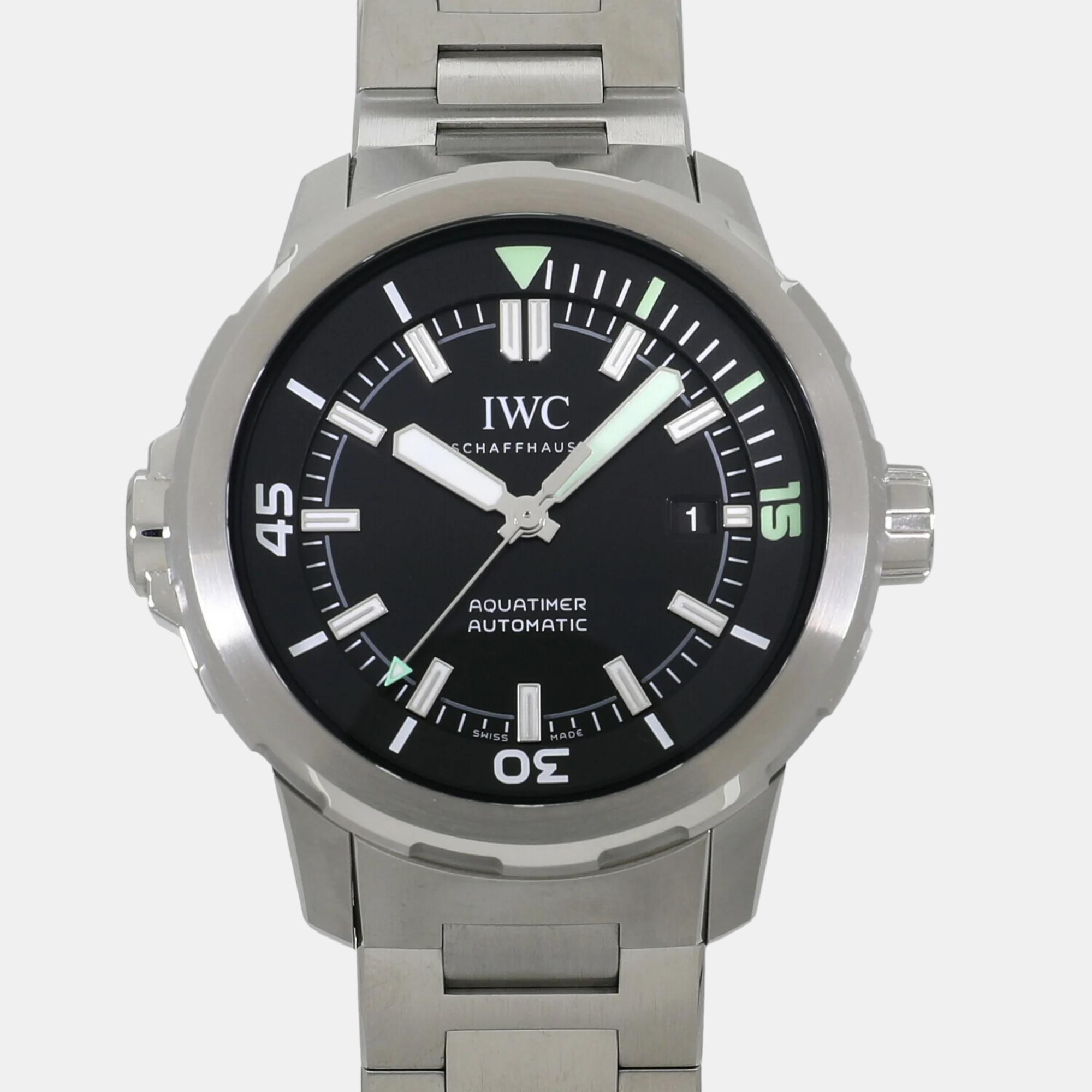 Iwc black stainless steel aquatimer iw329002 automatic men's wristwatch 42 mm