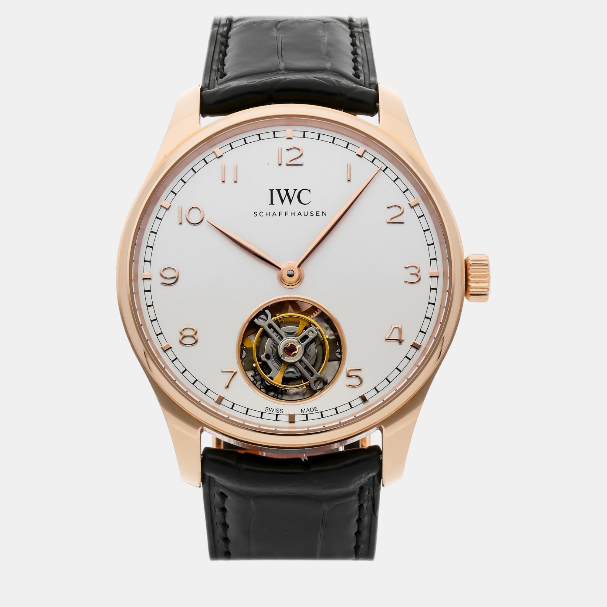 Iwc silver 18k rose gold portugieser manual winding men's wristwatch 42 mm