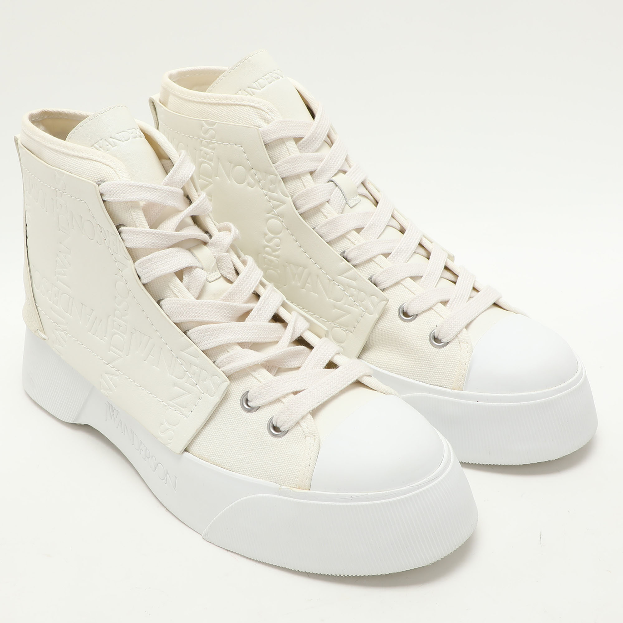 J.W.Anderson White Canvas Leather High Top Sneakers 44