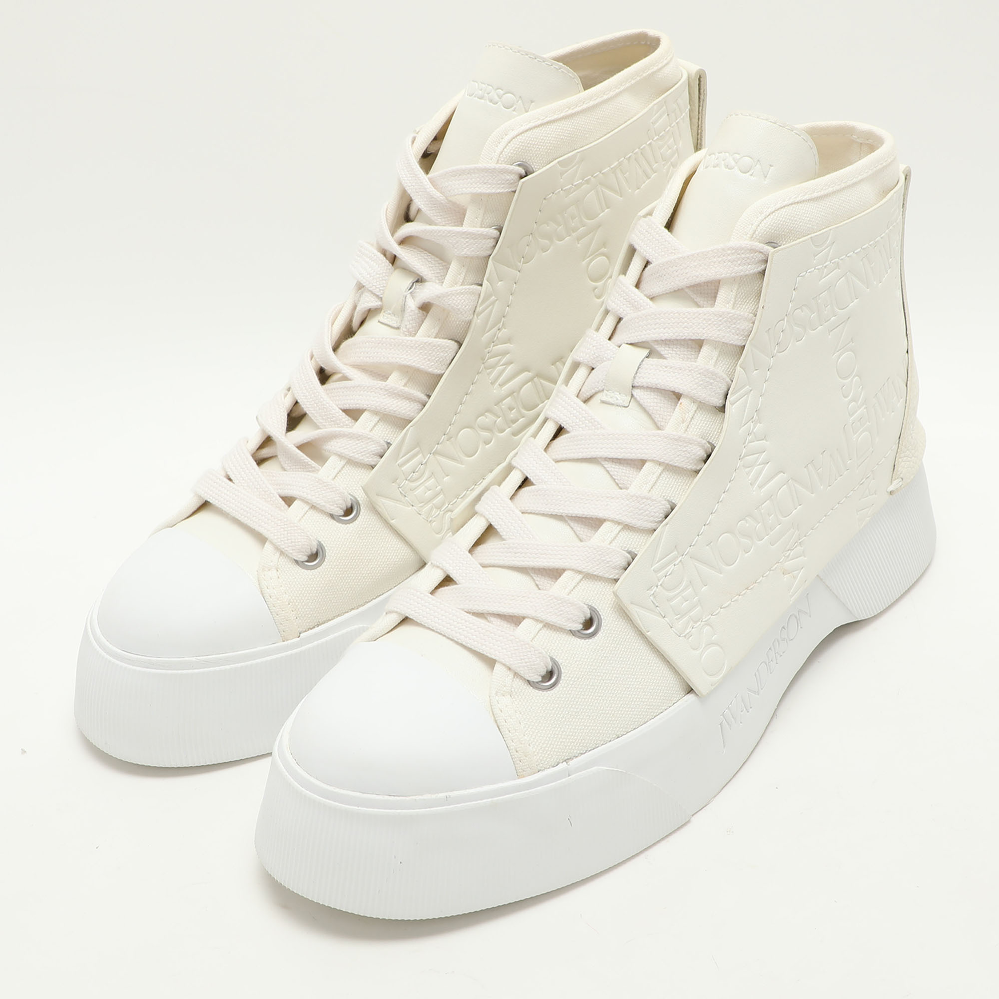 J.W.Anderson White Canvas Leather High Top Sneakers 44