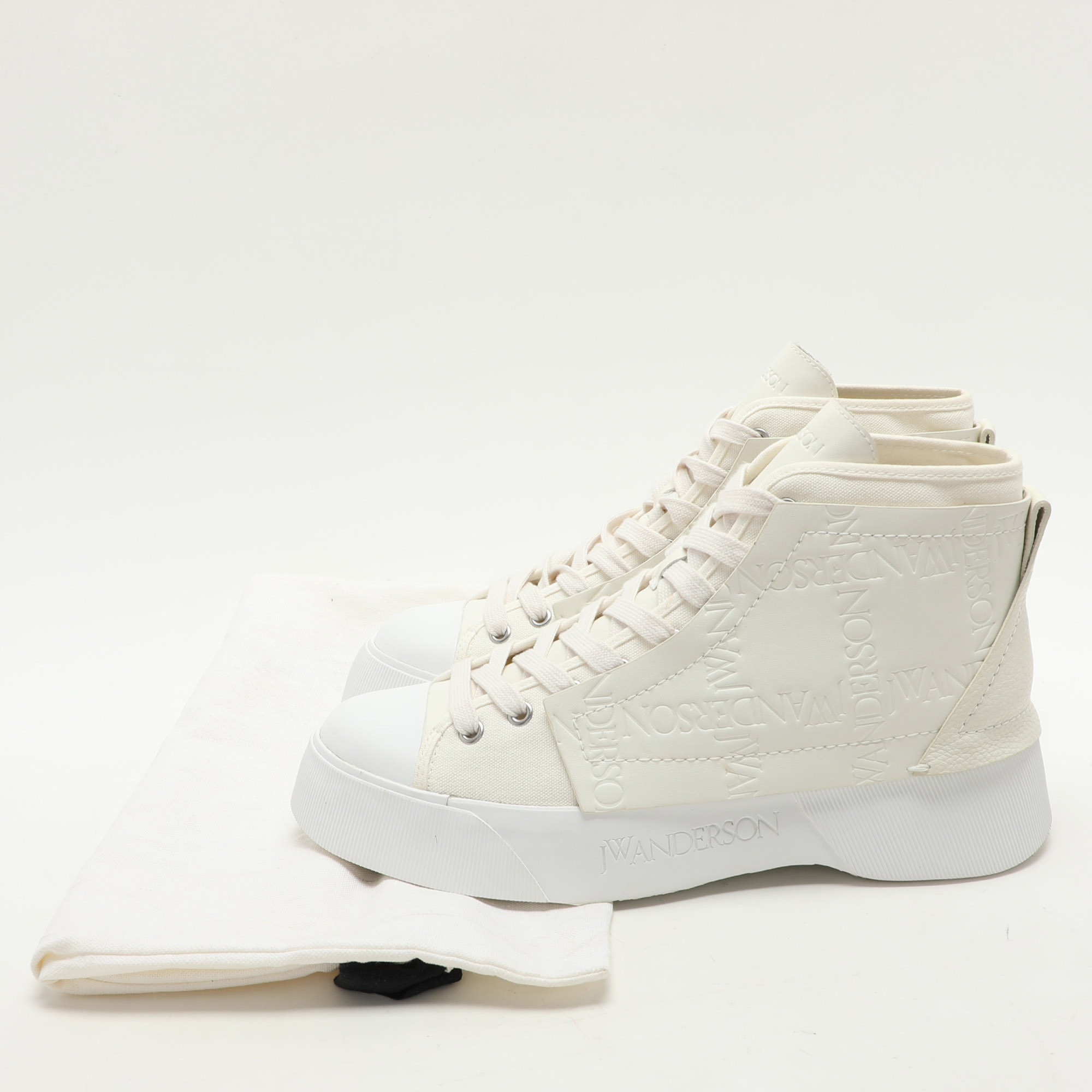 J.W.Anderson White Canvas Leather High Top Sneakers 44