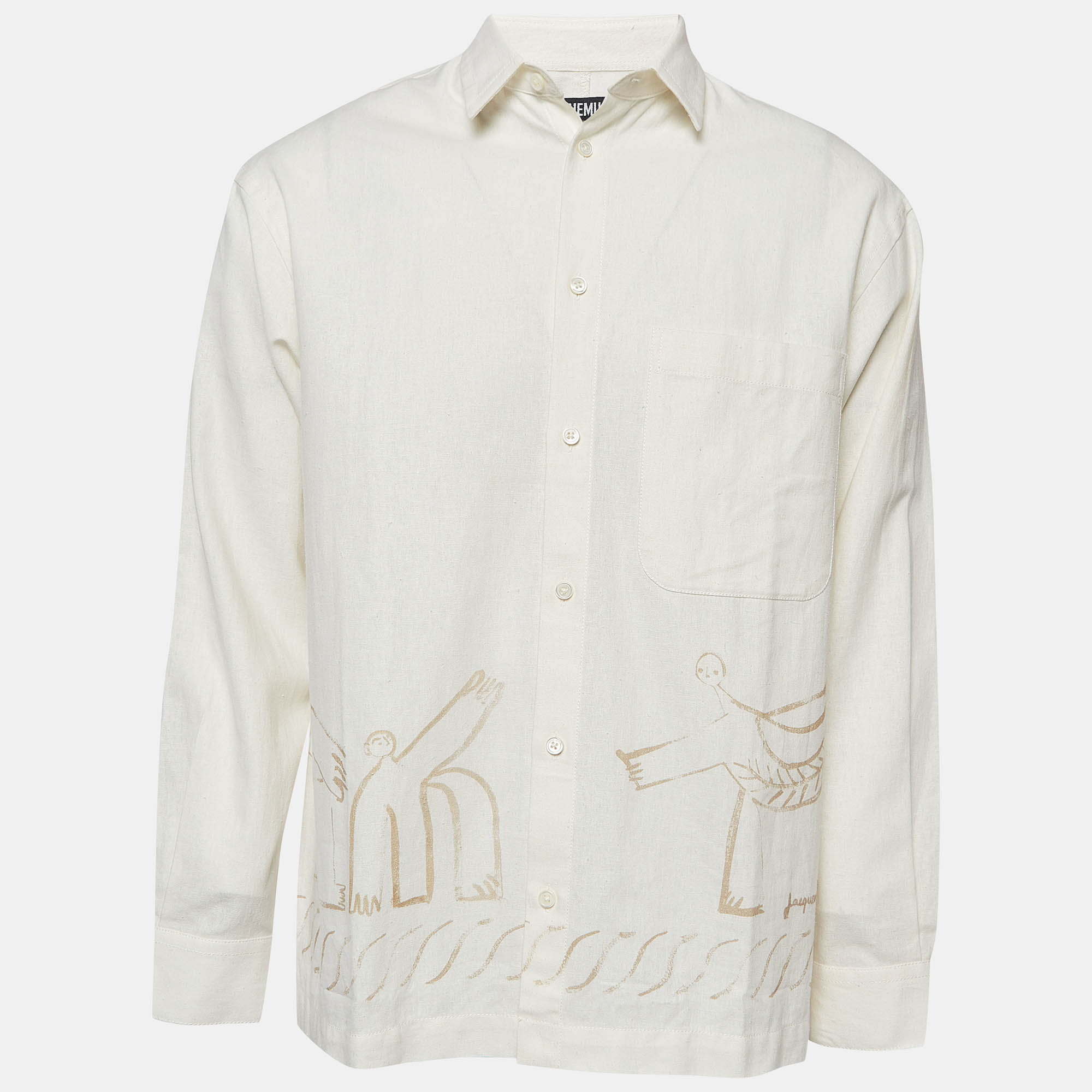 Jacquemus cream round dance print linen blend  'la chemise baou' shirt s