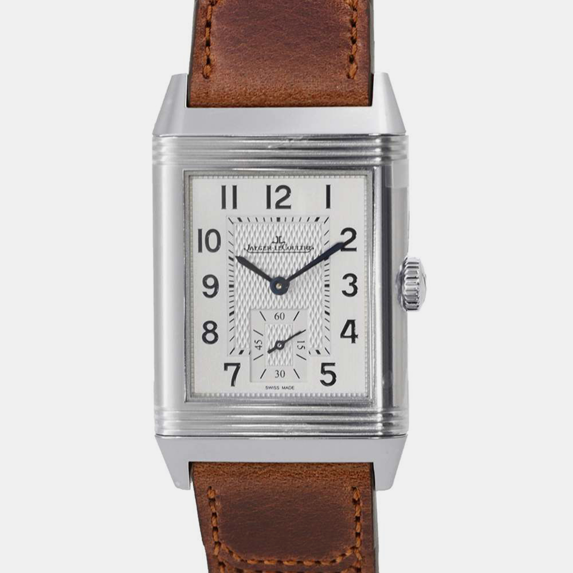 Jaeger lecoultre silver stainless steel reverso q3858522 hand winding men's wristwatch 27 mm