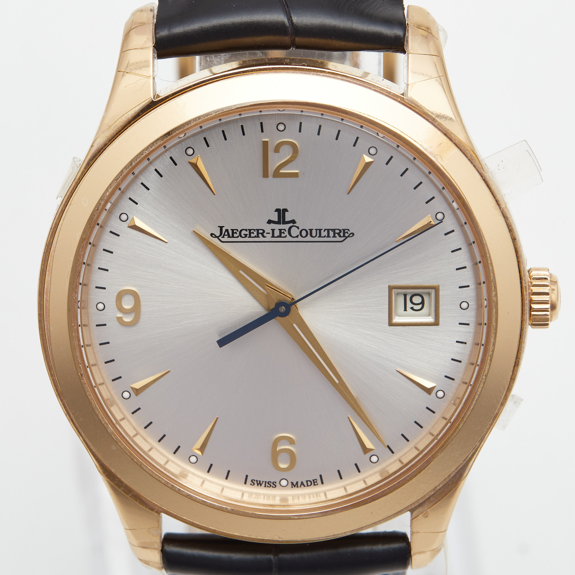 Jaeger-LeCoultre Silver 18K Rose Gold Alligator Leather Master Control Date 176.2.40.S Men's Wristwatch 39 Mm