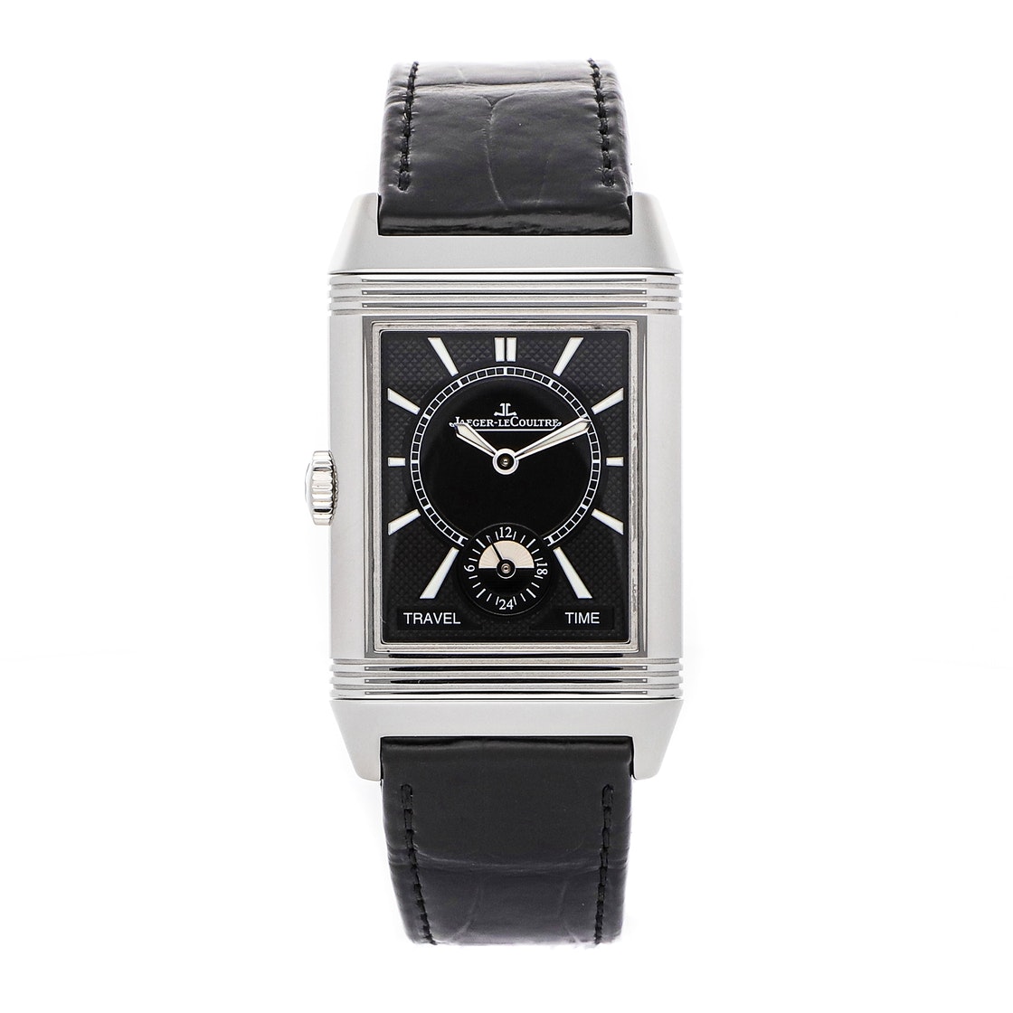 Jaeger LeCoultre Black Stainless Steel Reverso Classic Large Duoface Small Seconds Q3848420 Men's Wristwatch 47 x 28 MM