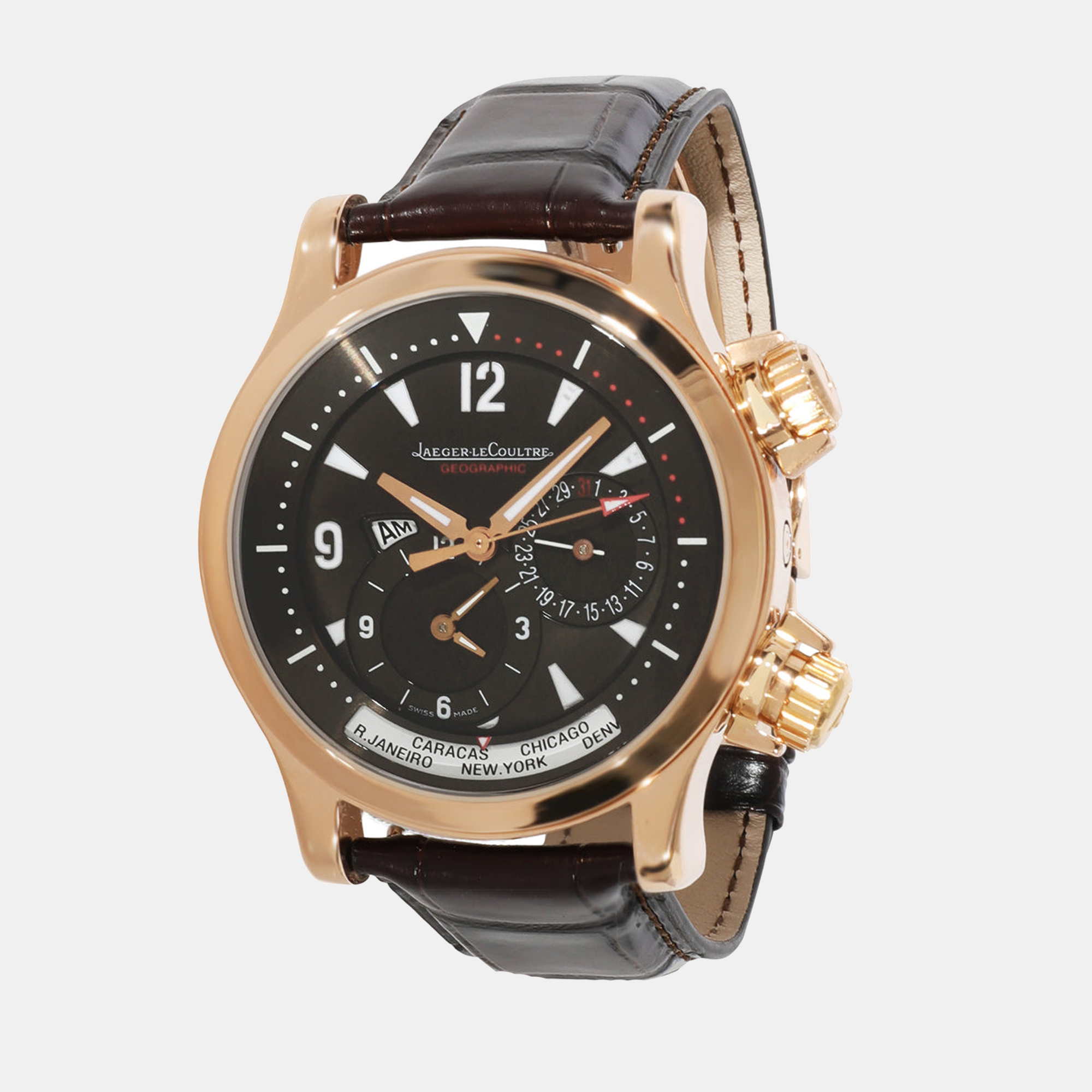 Jaeger LeCoultre Black 18k Rose Gold Master Compressor Geographic Q1712440 Men's Wristwatch 41.5 Mm