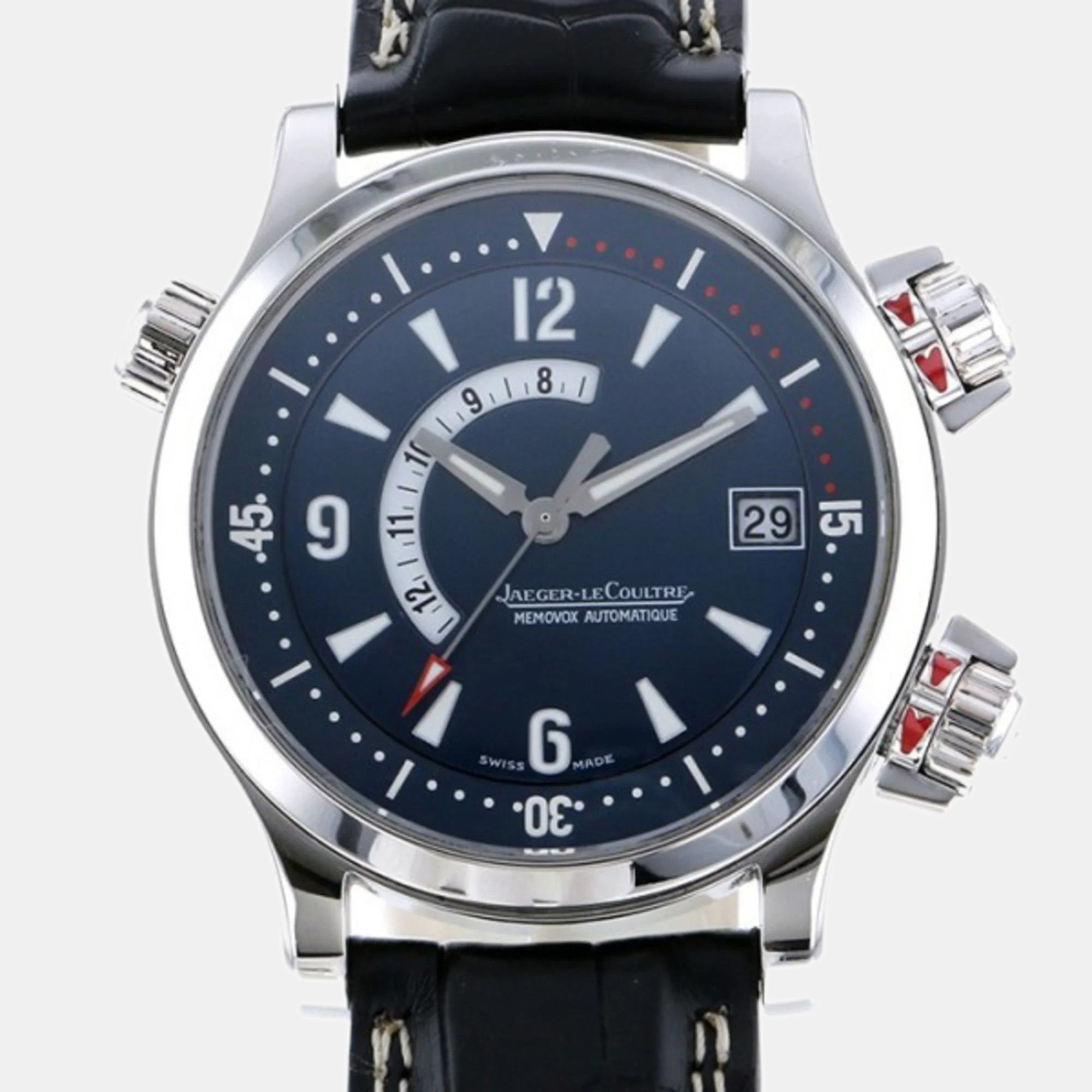 Jaeger LeCoultre Navy Blue Platinum Master Memovox Q1706480 Automatic Men's Wristwatch 42 Mm