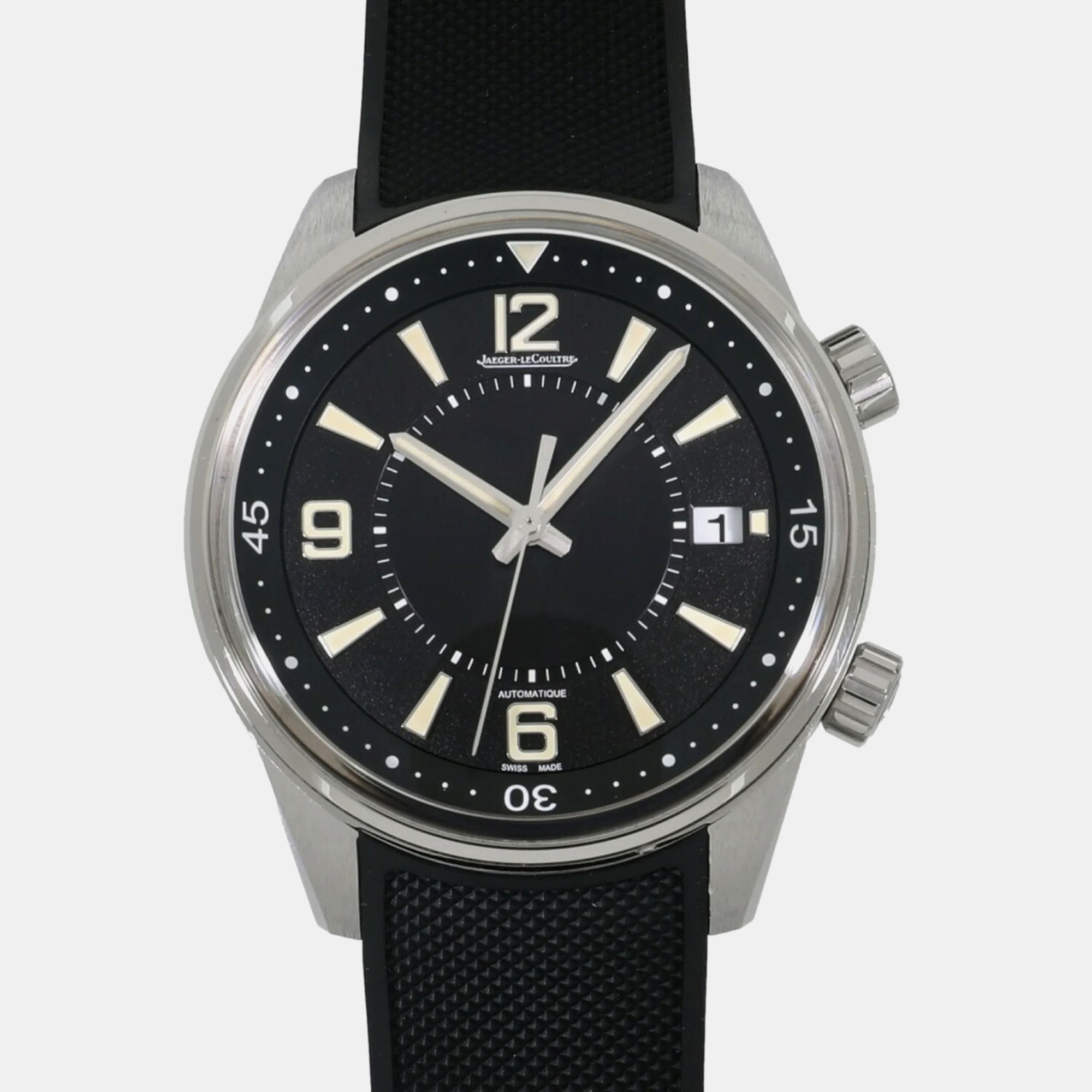 Jaeger-lecoultre black stainless steel polaris date q9068670/842.8.37 black men's watch 42mm