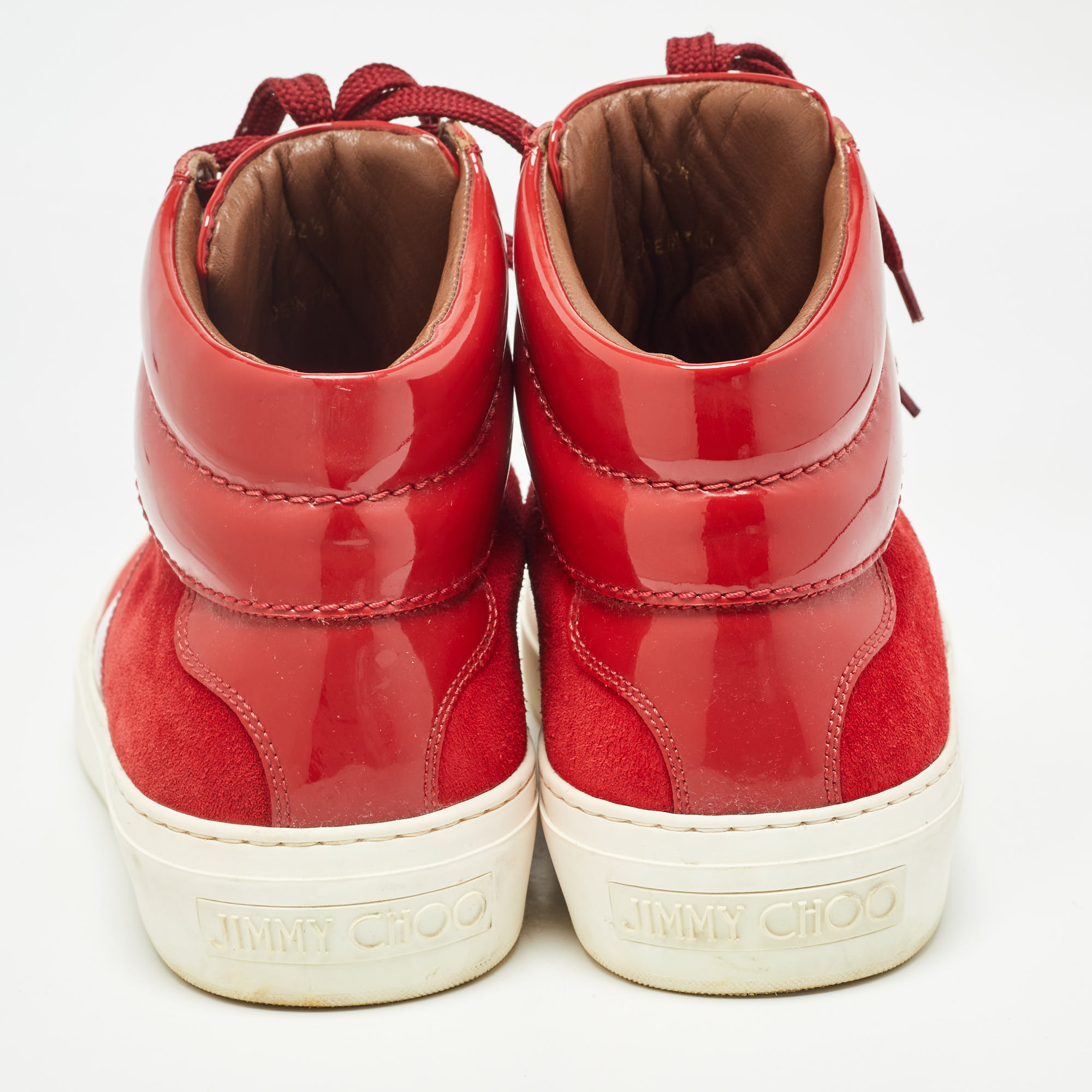 Jimmy Choo Red Suede And Patent High Top Sneakers Size 42.5