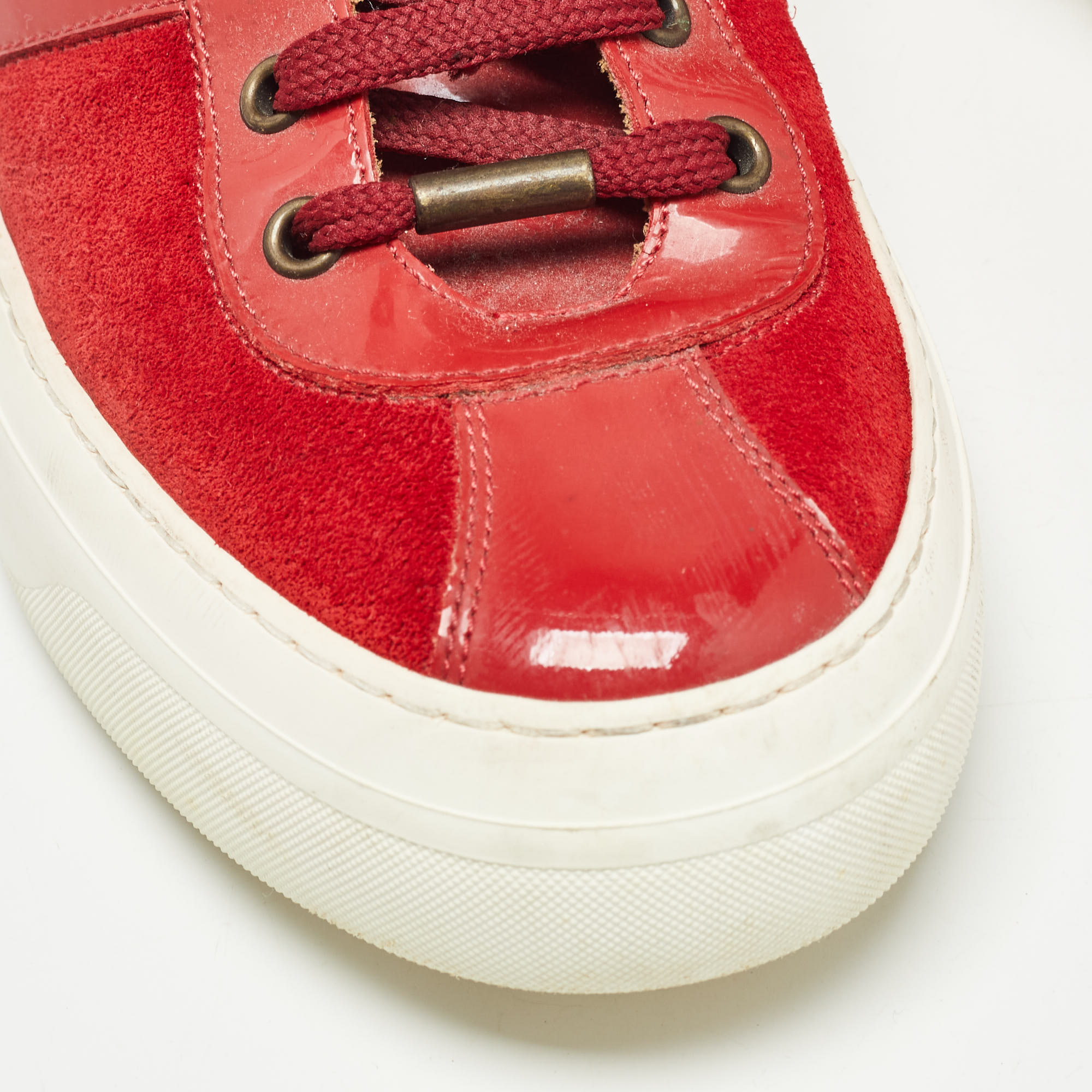 Jimmy Choo Red Suede And Patent High Top Sneakers Size 42.5