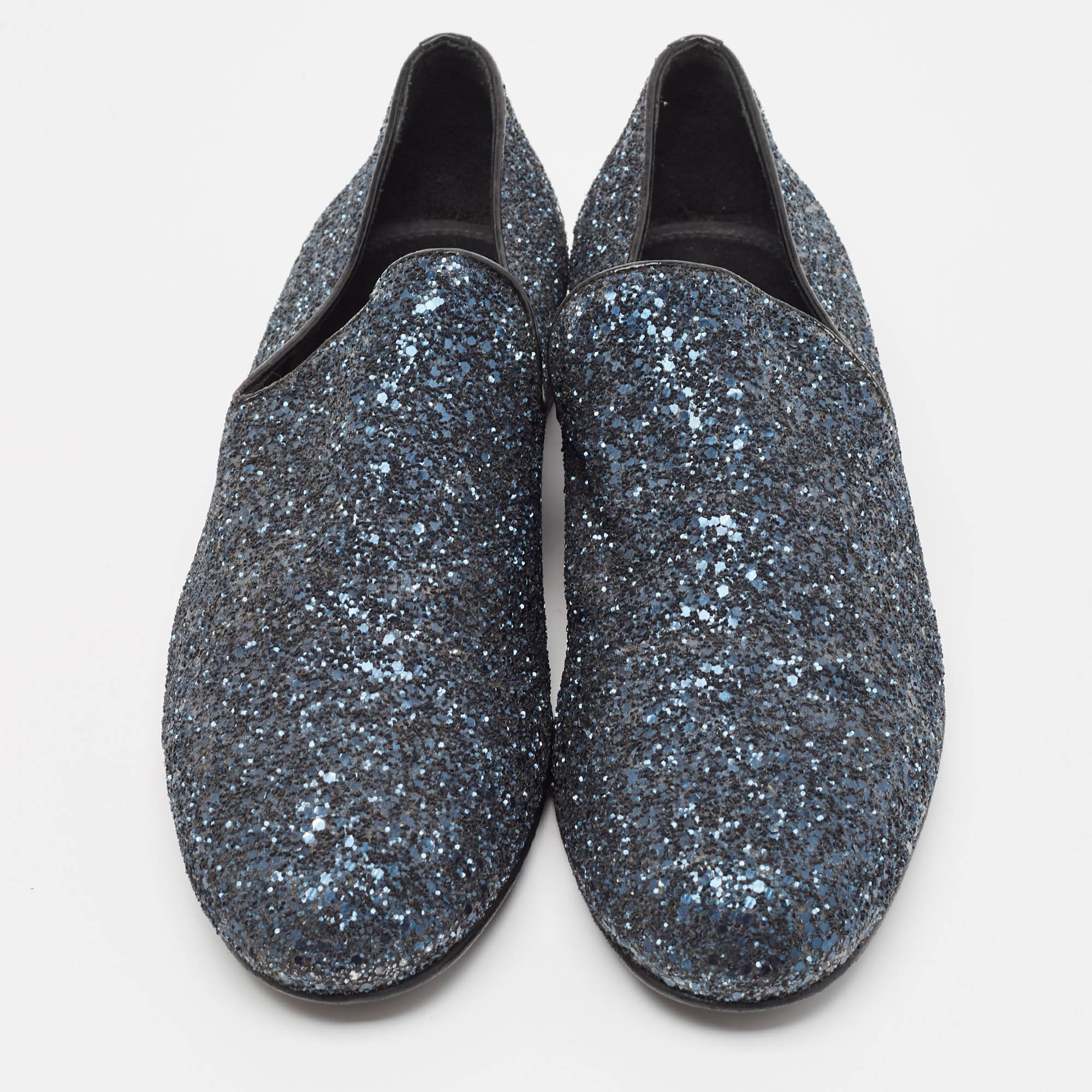 Jimmy Choo Blue Glitter Slip On Loafers Size 42