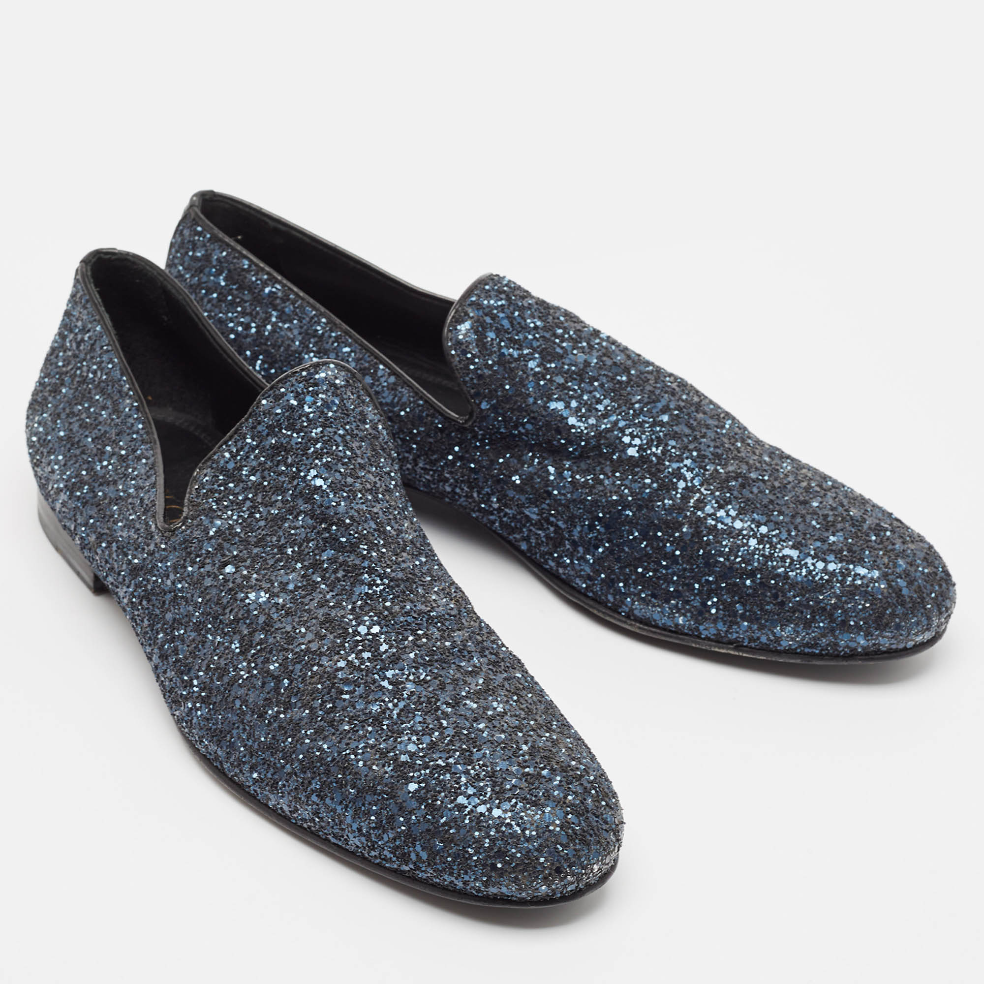 Jimmy Choo Blue Glitter Slip On Loafers Size 42