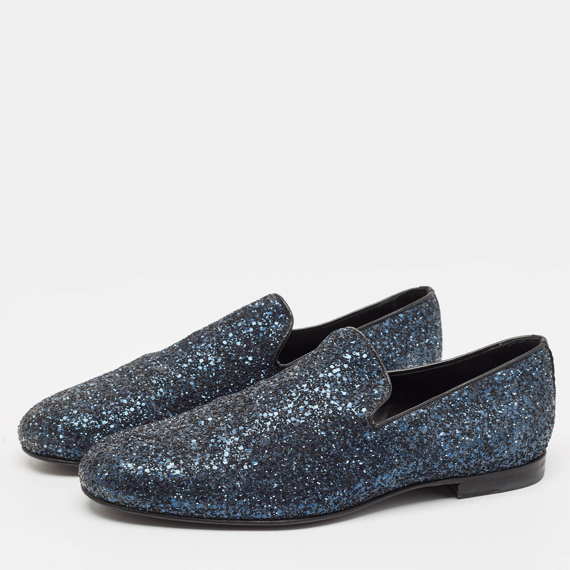 Jimmy Choo Blue Glitter Slip On Loafers Size 42