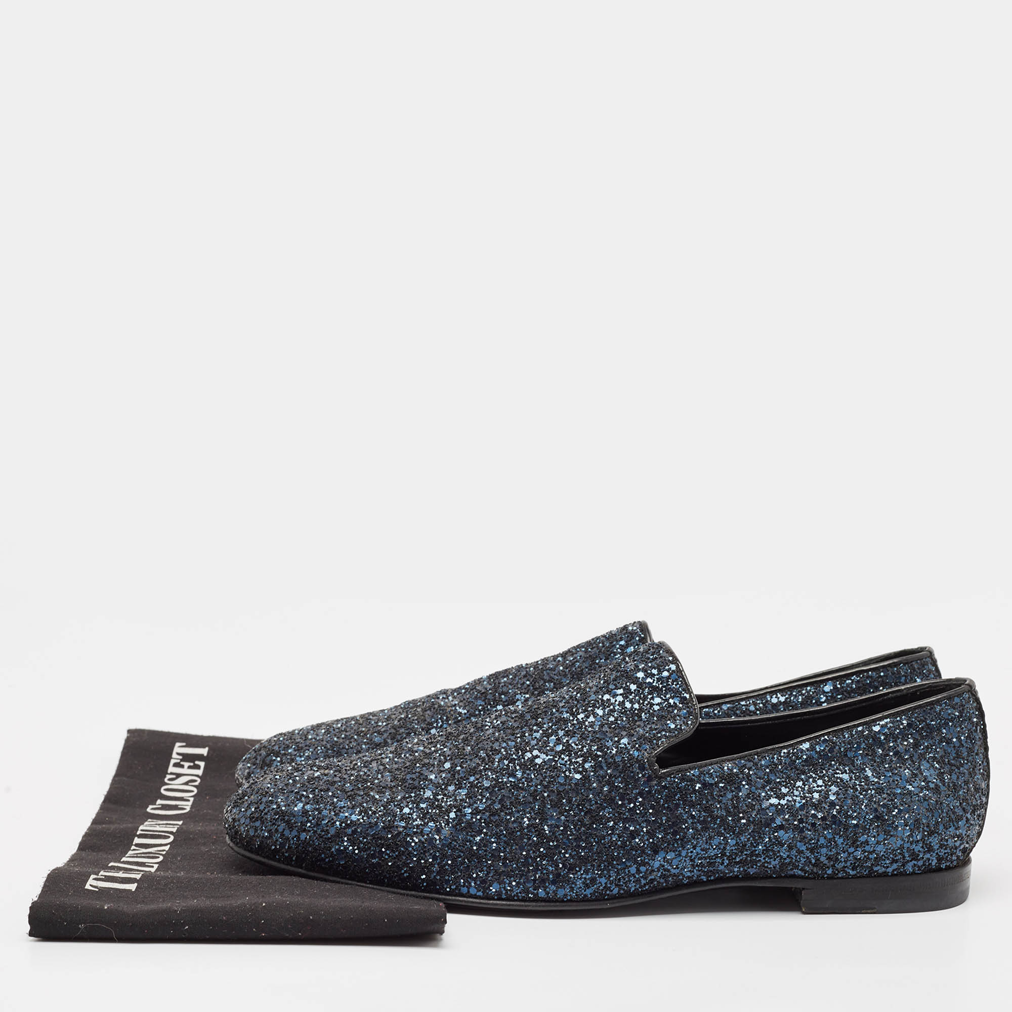 Jimmy Choo Blue Glitter Slip On Loafers Size 42