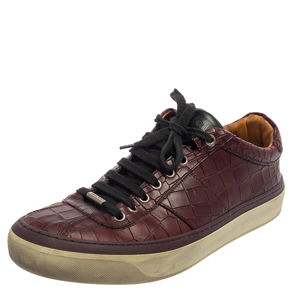 Jimmy Choo Brown Croc Embossed Leather Belgravia Sneakers Size 42.5