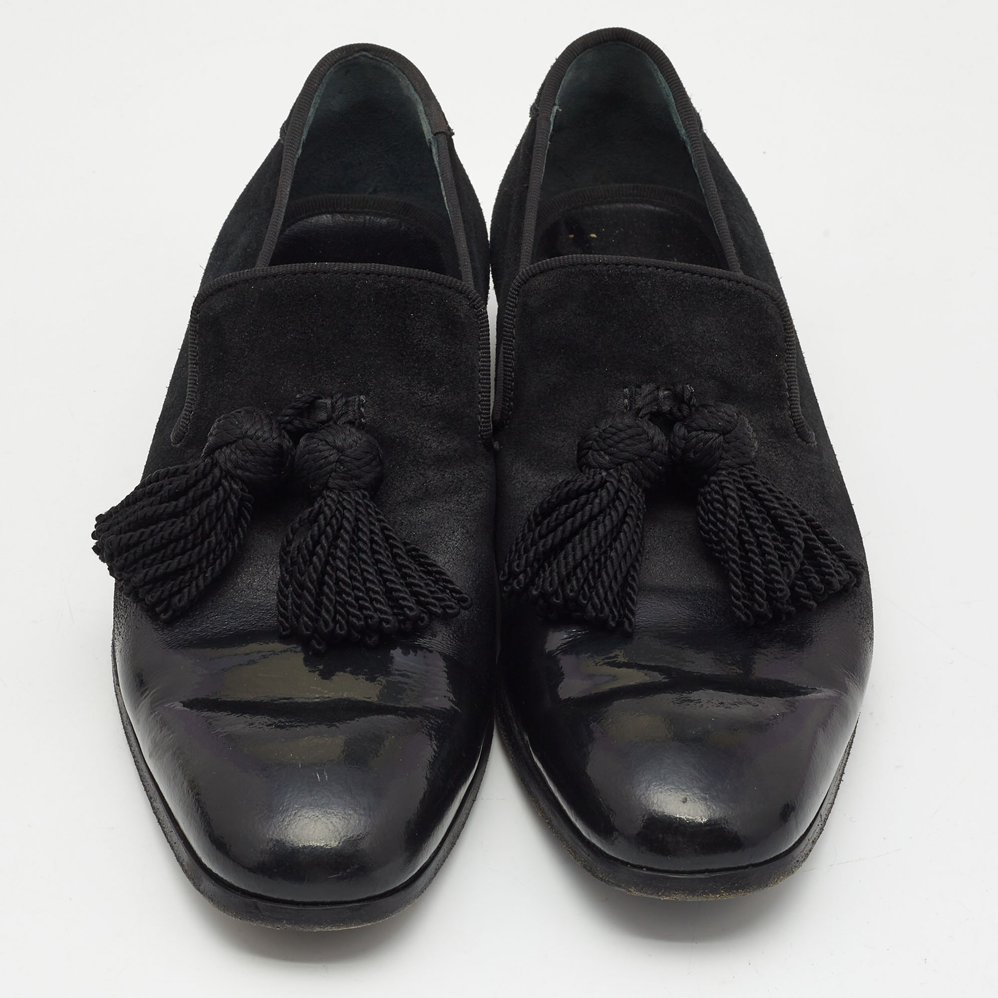 Jimmy Choo Black Suede And Leather Foxley Tassel Loafers Size 42