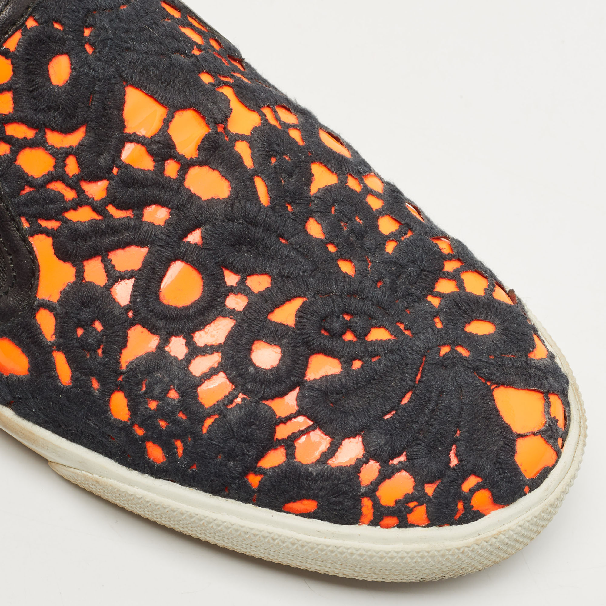Jimmy Choo Black/Orange Lace Slip On Sneakers Size 39