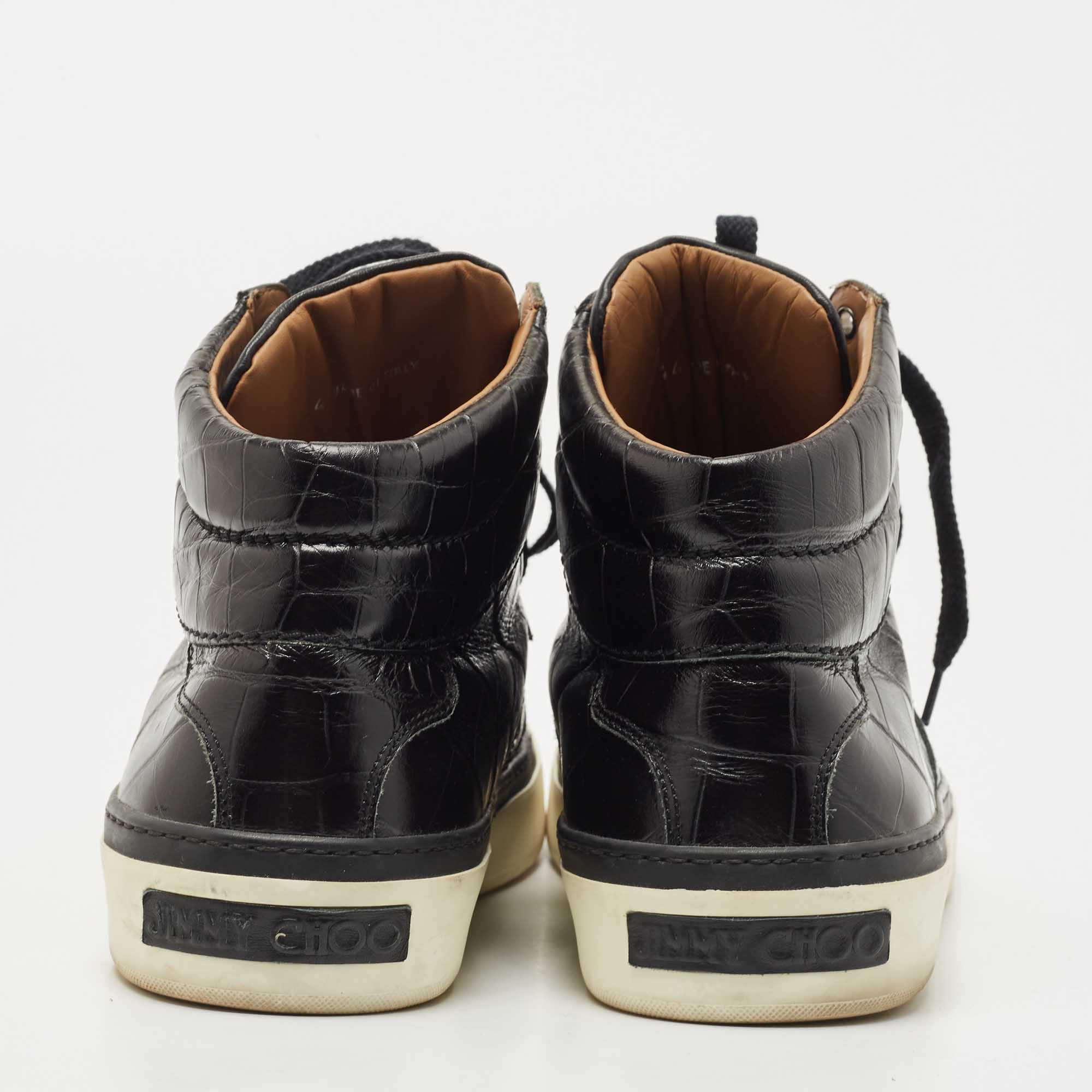 Jimmy Choo Black Croc Embossed Leather Belgravia Sneakers Size 44
