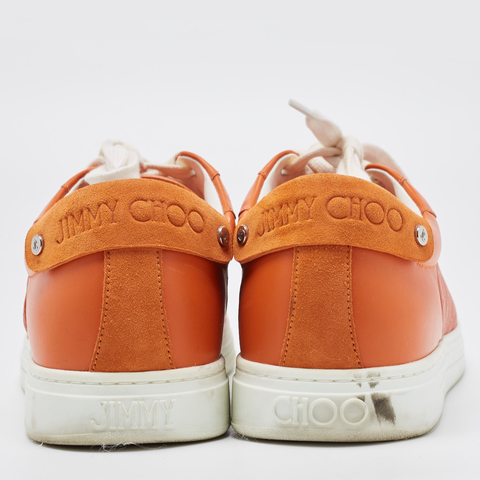 Jimmy Choo Orange Monogram Leather Rome/F Sneakers Size 43