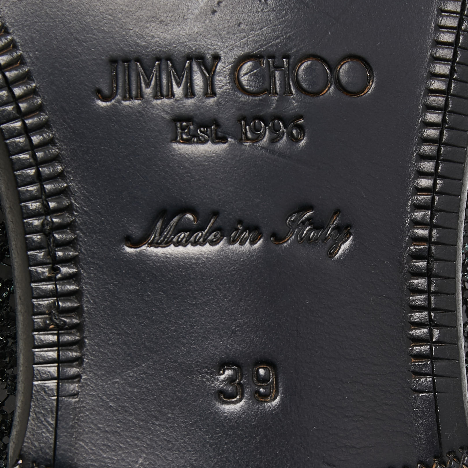 Jimmy Choo Black Coarse Glitter Foxley Smoking Slippers Size 39