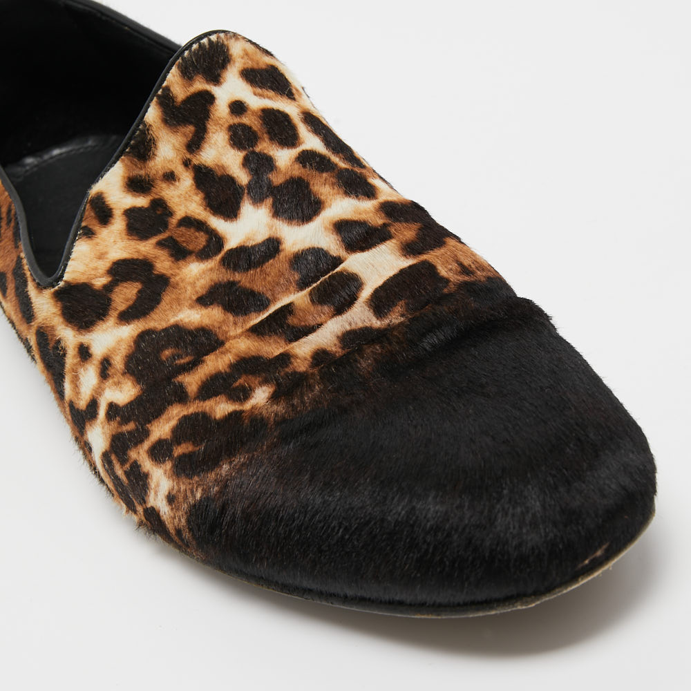 Jimmy Choo Tricolor Leopard Print Calf Hair Smoking Slippers Size 43