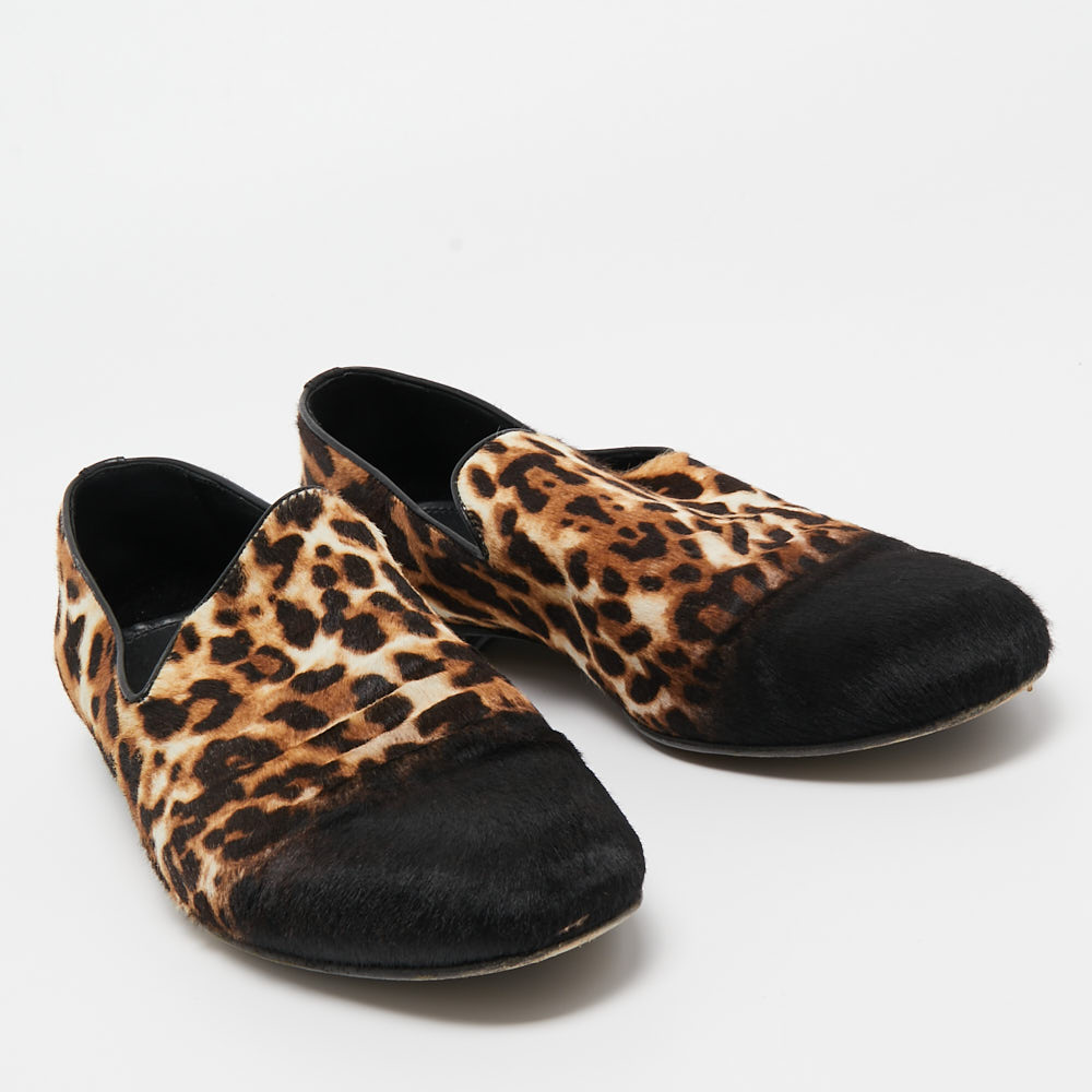 Jimmy Choo Tricolor Leopard Print Calf Hair Smoking Slippers Size 43