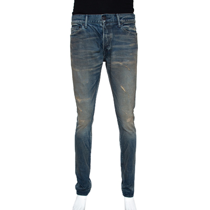 Image of John Elliott Blue Distressed Denim Cast  Wharf Jeans M