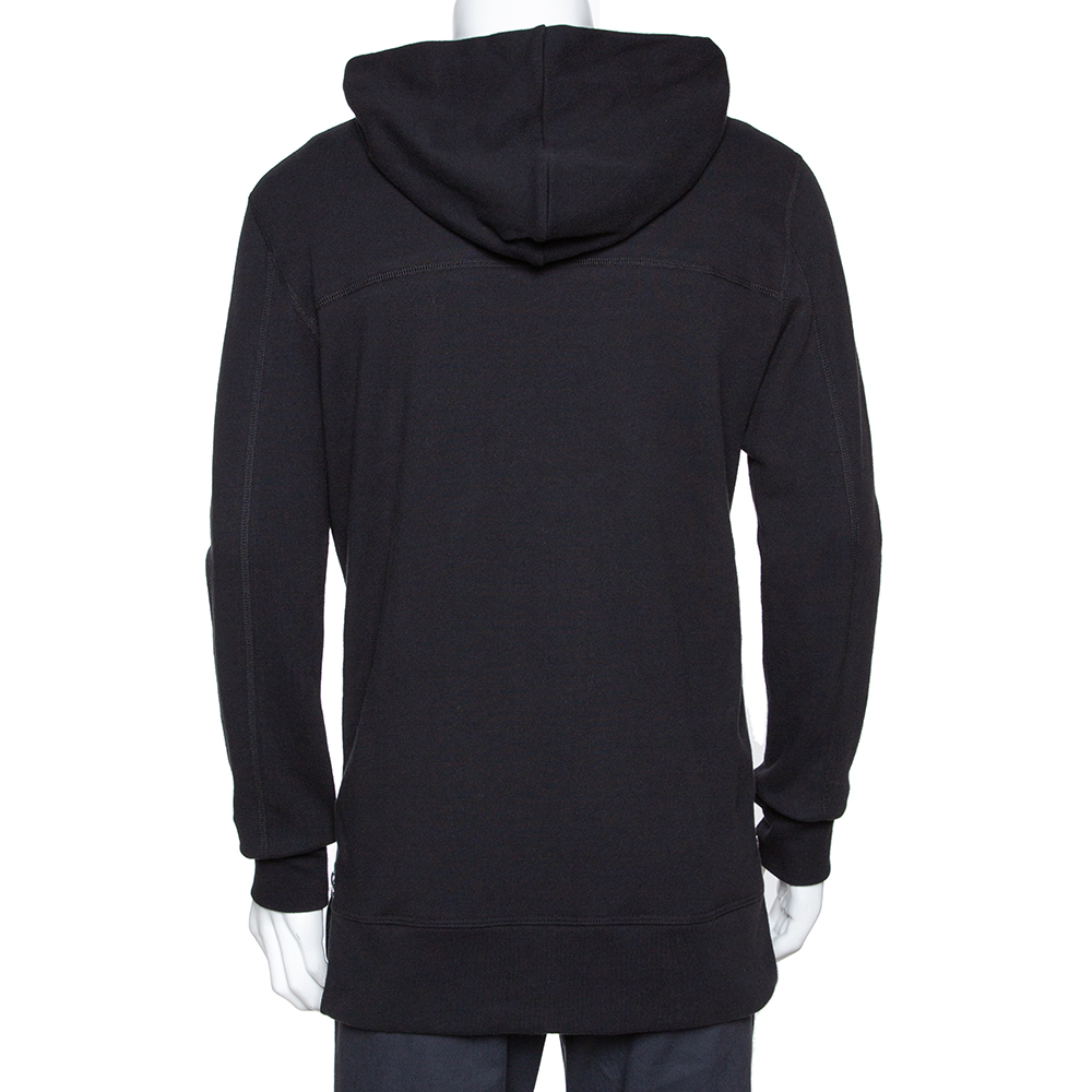 John Elliott Black Cotton Side Zip Detail Hooded Villain Sweatshirt L
