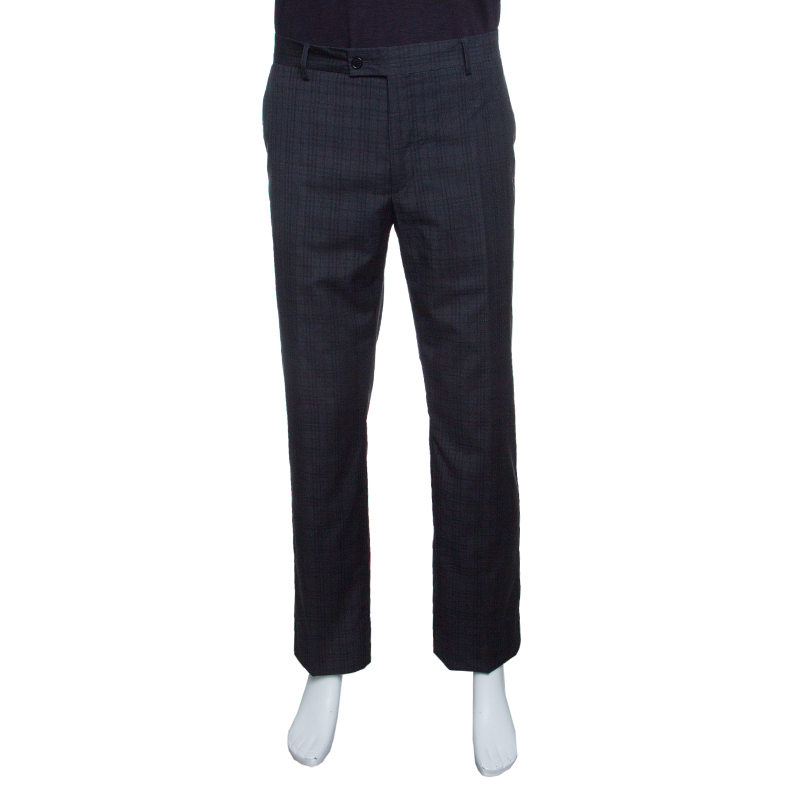 Image of John Varvatos Grey Checkered Wool Trousers XL