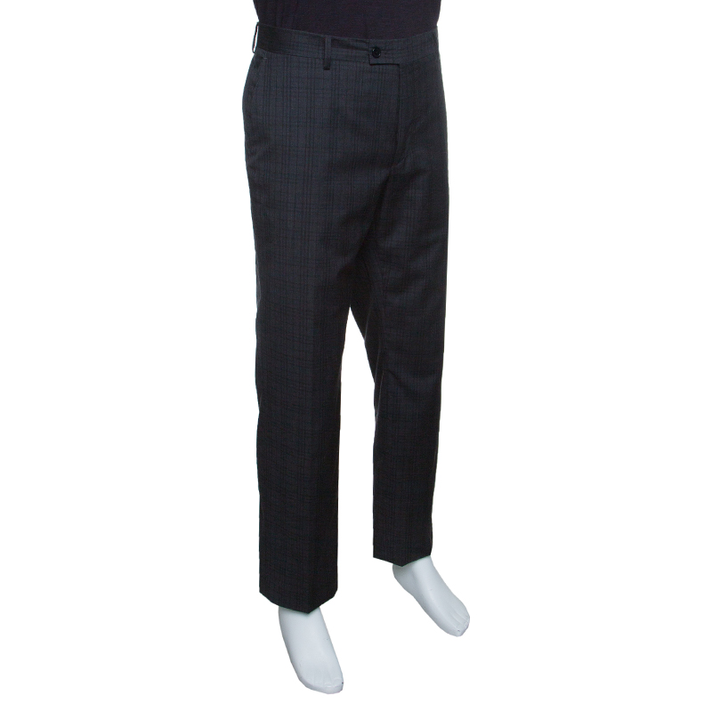 John Varvatos Grey Checkered Wool Trousers XL