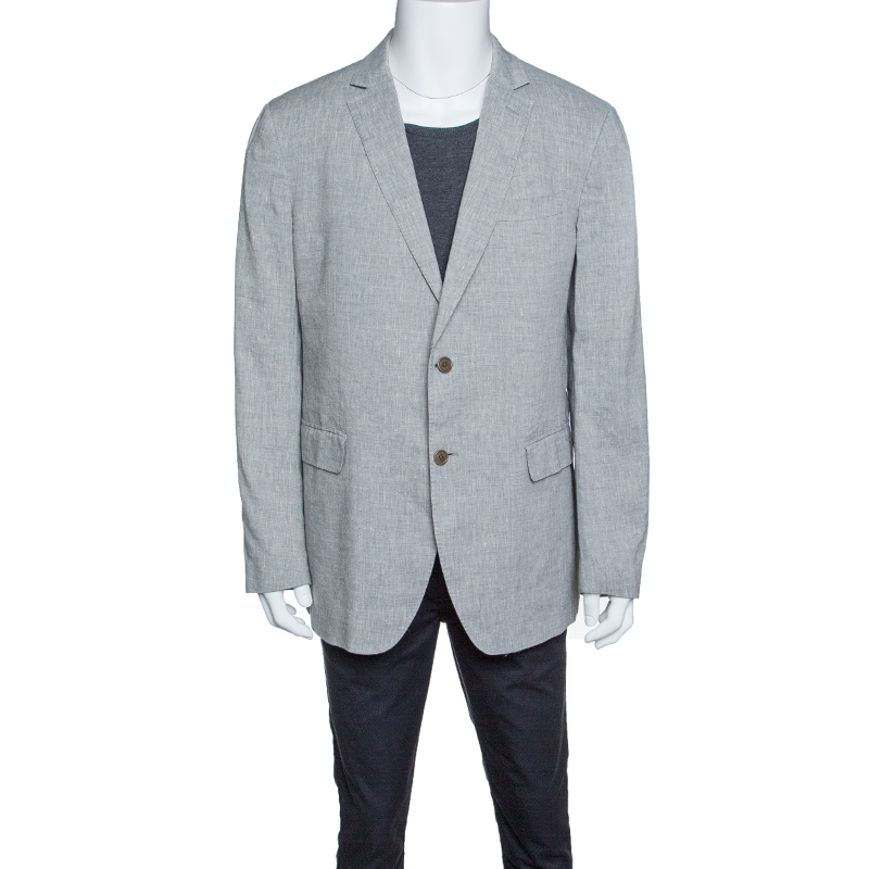 Image of John Varvatos Grey Slub Linen Tailored Blazer XXL