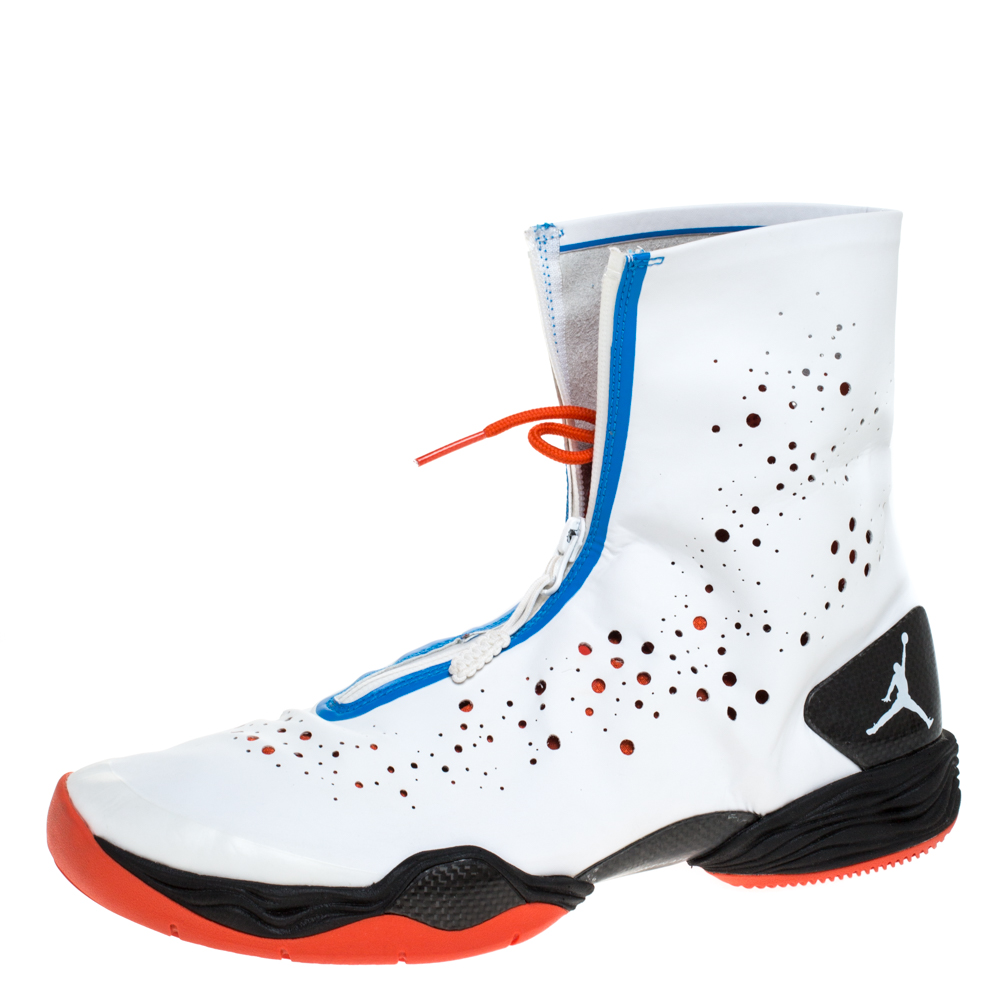 Image of Air Jordan White/Blue Leather and Mesh XX Locked and Loaded High Top Sneakers Size .