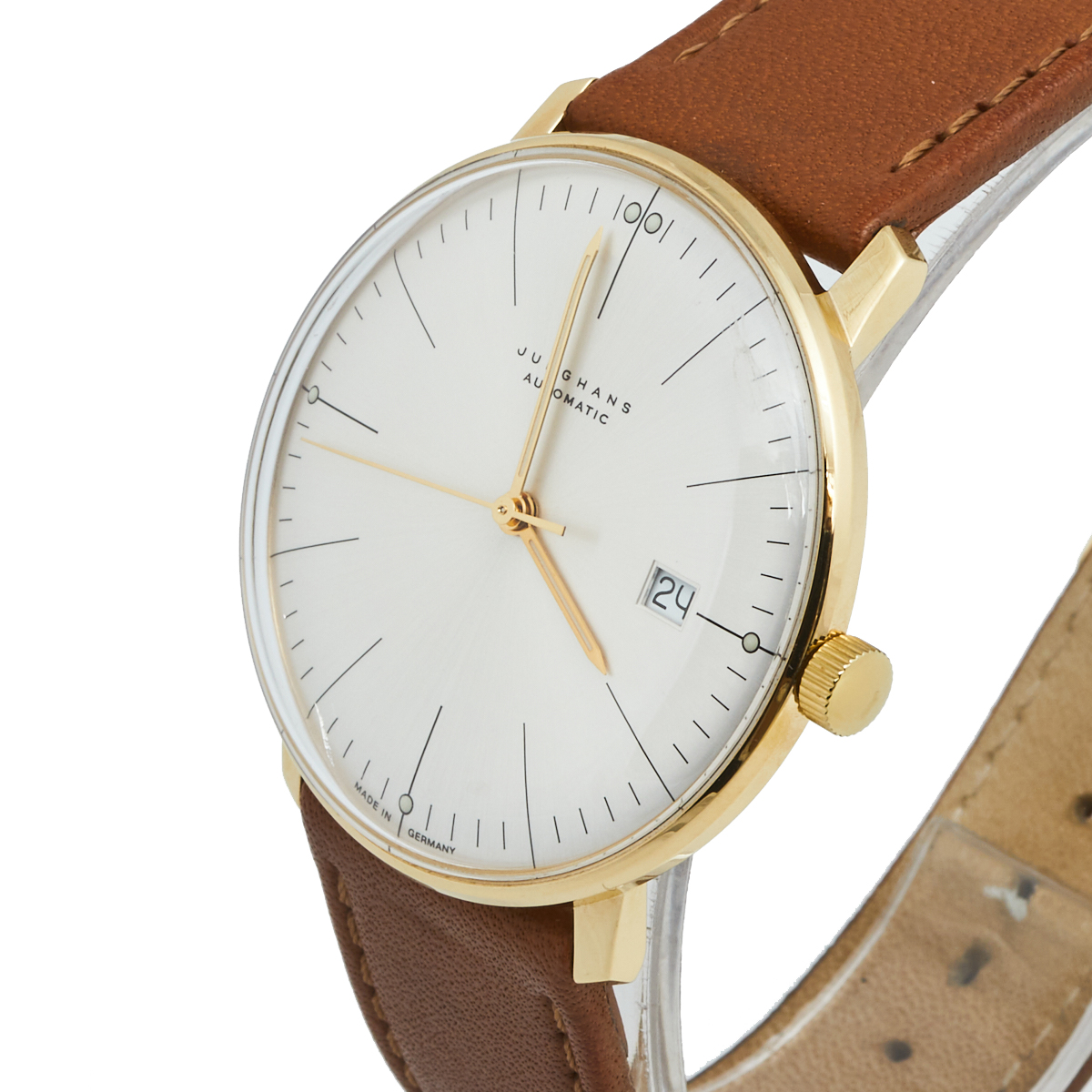 Junghans Silver Gold Plated Stainless Steel Leather Max Bill 27/7700 Men's Wristwatch 38 mm