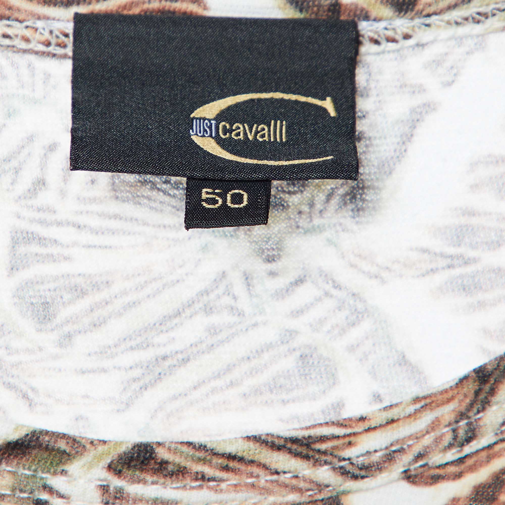 Just Cavalli Brown Printed Cotton & Modal Fitted T-Shirt L